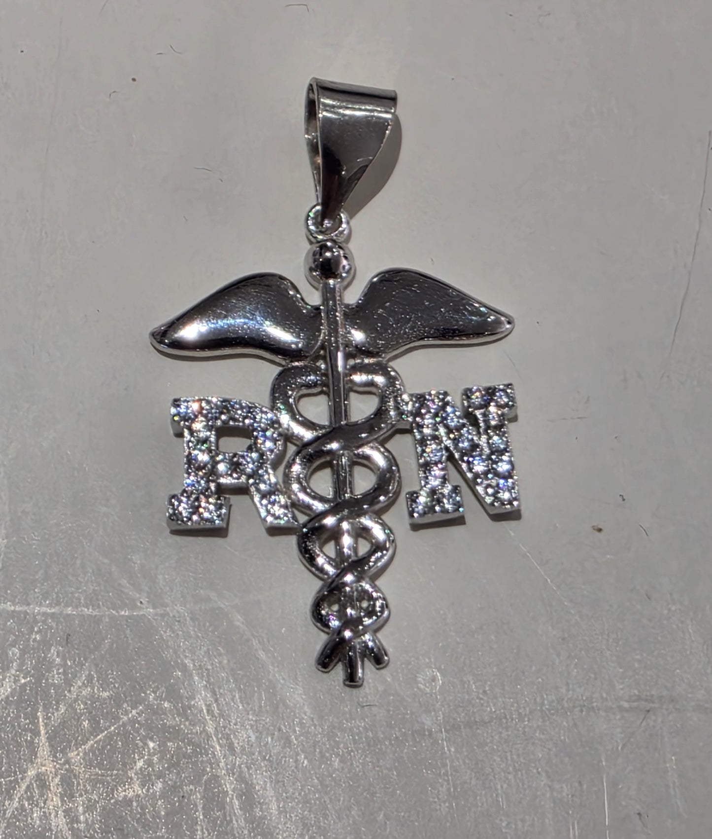 925 Sterling Silver & Vermeil RN Registered Nurse Medical Sign Staff Pendant Charm