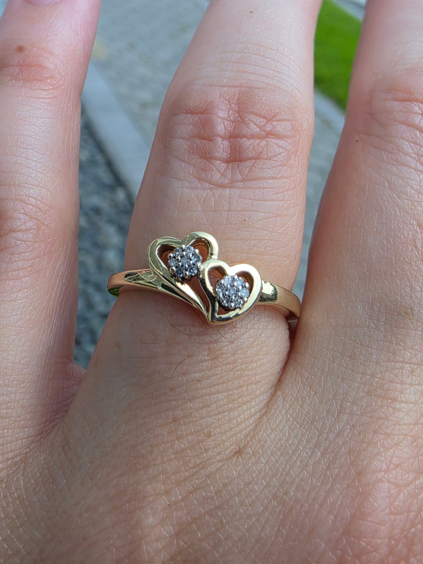 10k Solid Yellow Gold Natural Diamond Double Heart Ring