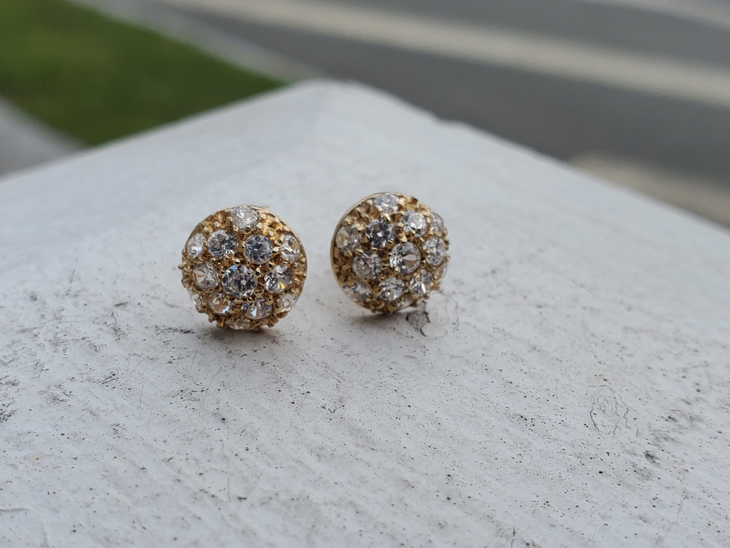 10k Solid Gold Petite Pave CZ Ball Stud Earrings