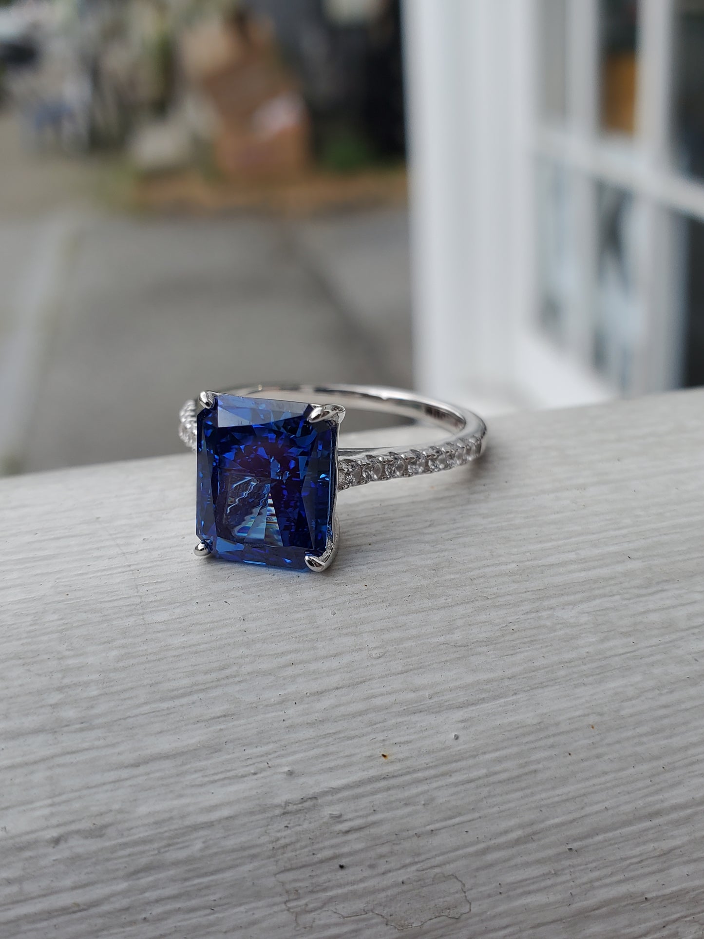 925 Sterling Silver "Frozen Elegance" Simulated Tanzanite and Zirconia Statement Ring