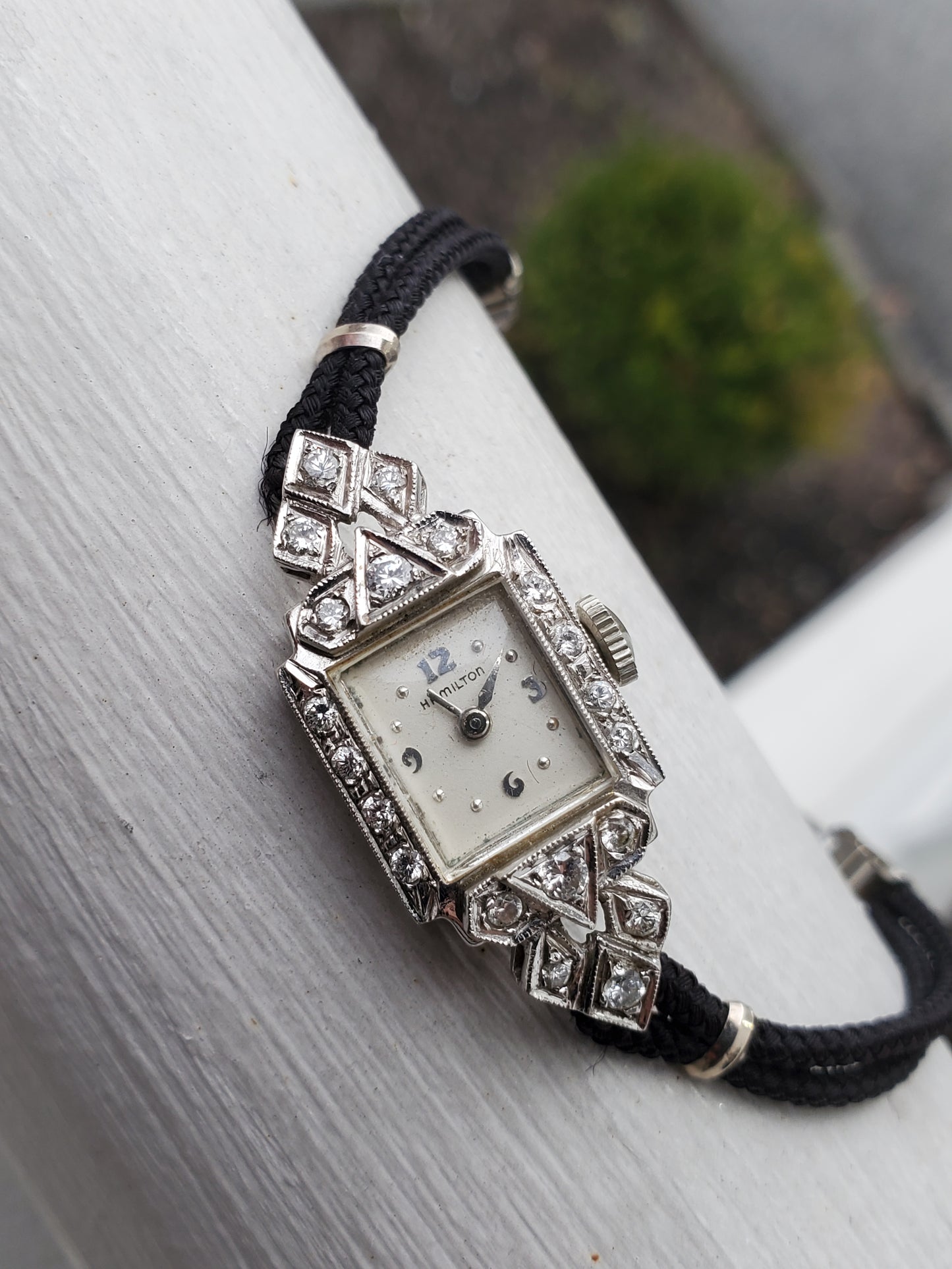 Antique Ladies Hamilton 14k White Gold & Platinum Diamond Watch