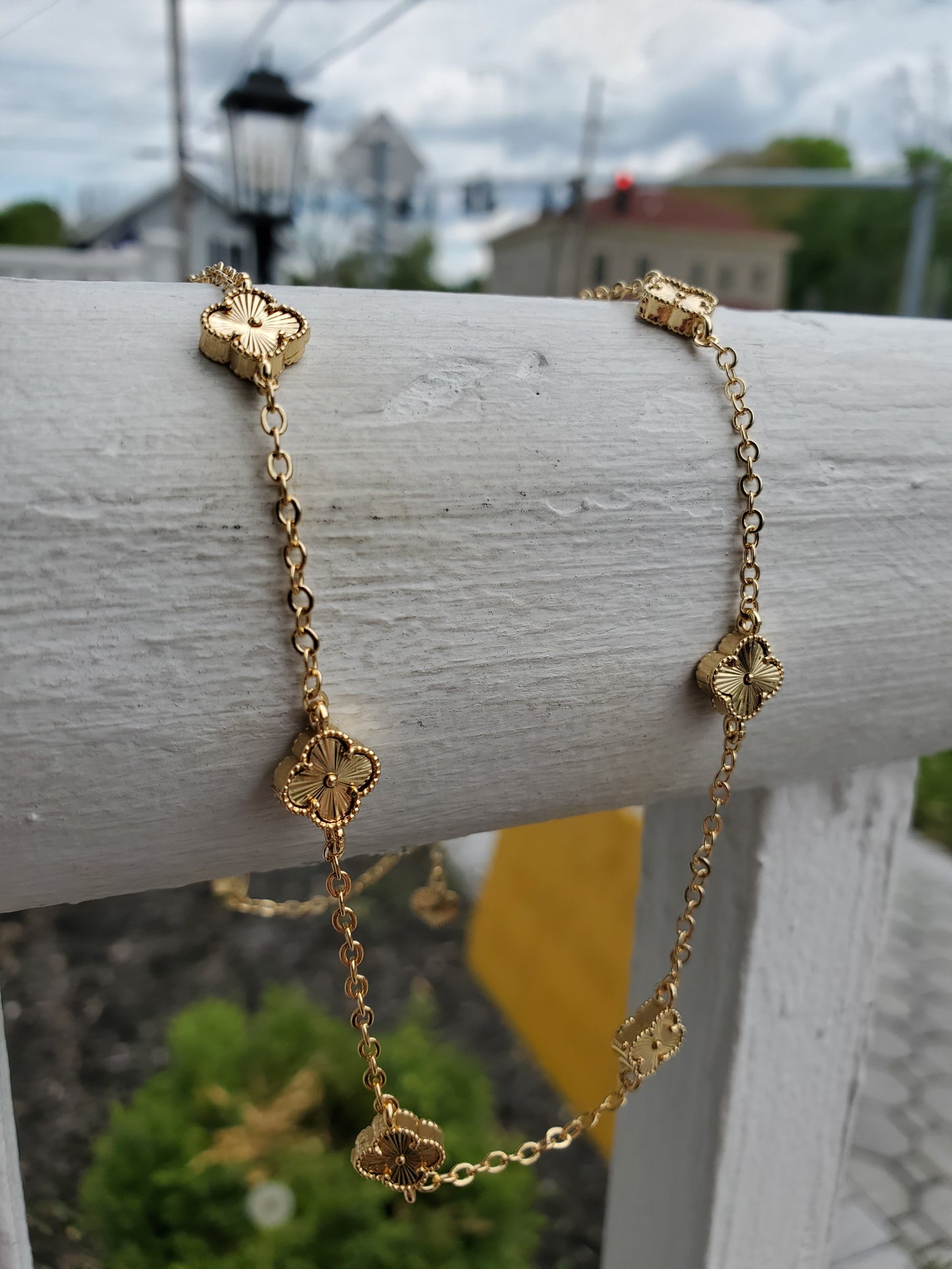 Stainless Steel Gold-plated Mini Clover Station Van Cleef Style Alhambra Necklace 18-20"