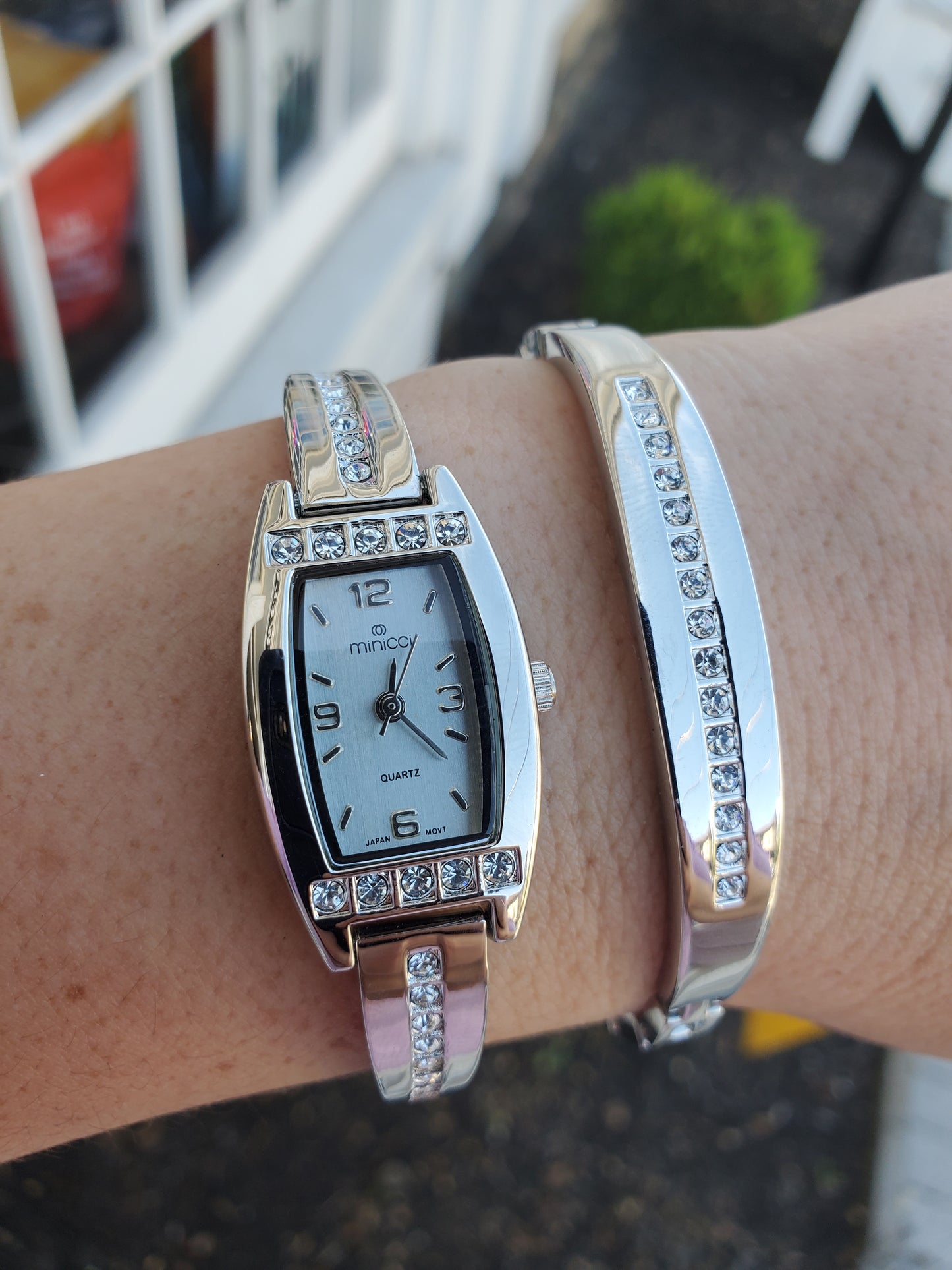 Minco Stainless Steel & Silver Plated Watch & Bracelet Gift Set
