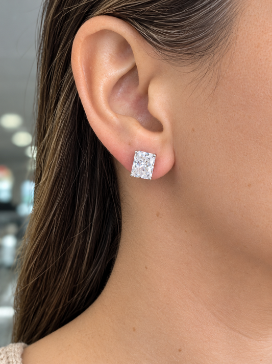925 Sterling Silver 4 tcw Randiant Cut CZ Zirconia Stud Earrings
