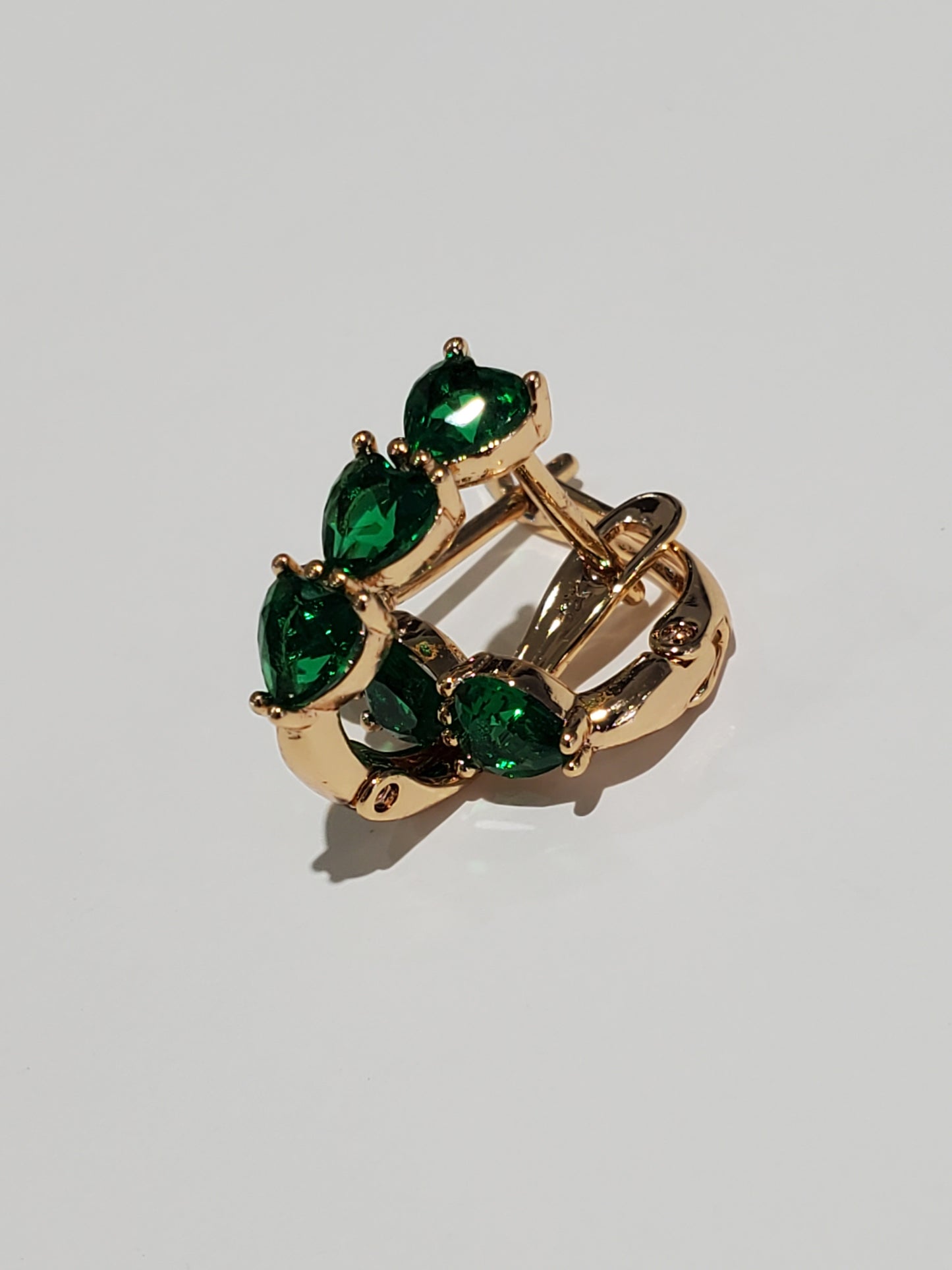 Stainless Steel Gold Plated Triple Heart Leaver-Snap Huggie Hoop Earrings