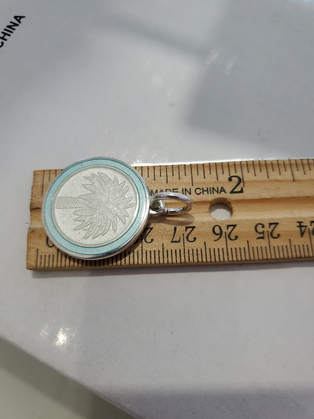 COLBY DAVIS Palm Tree Sterling Silver Enamel Pendant Light Blue 925 No Shoes Req