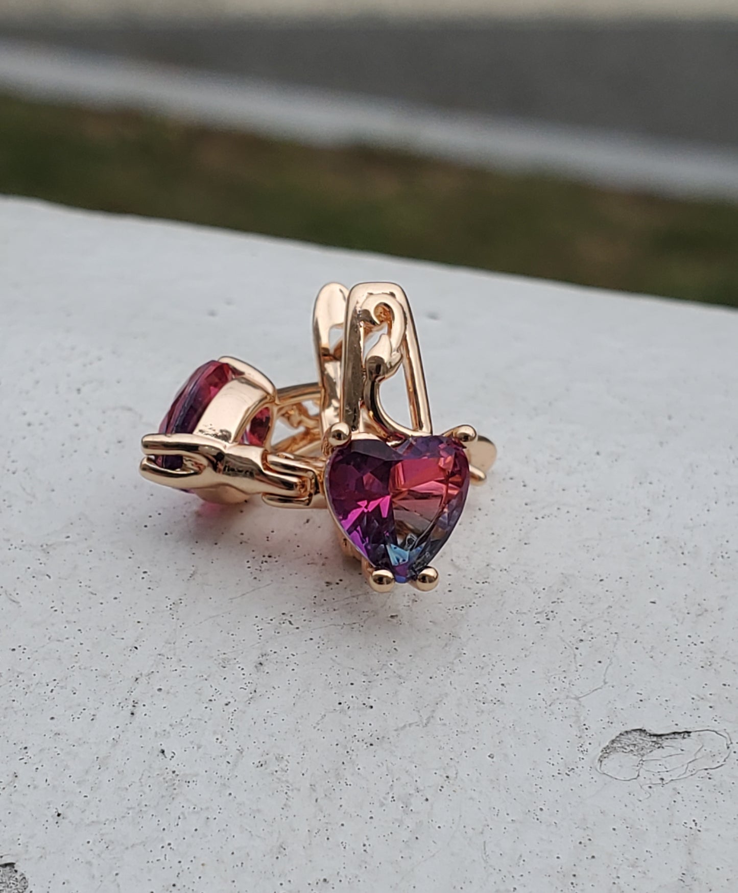 Stainless Steel Goldplated Bi-color Quartz Heart Huggie Hoop Earrings