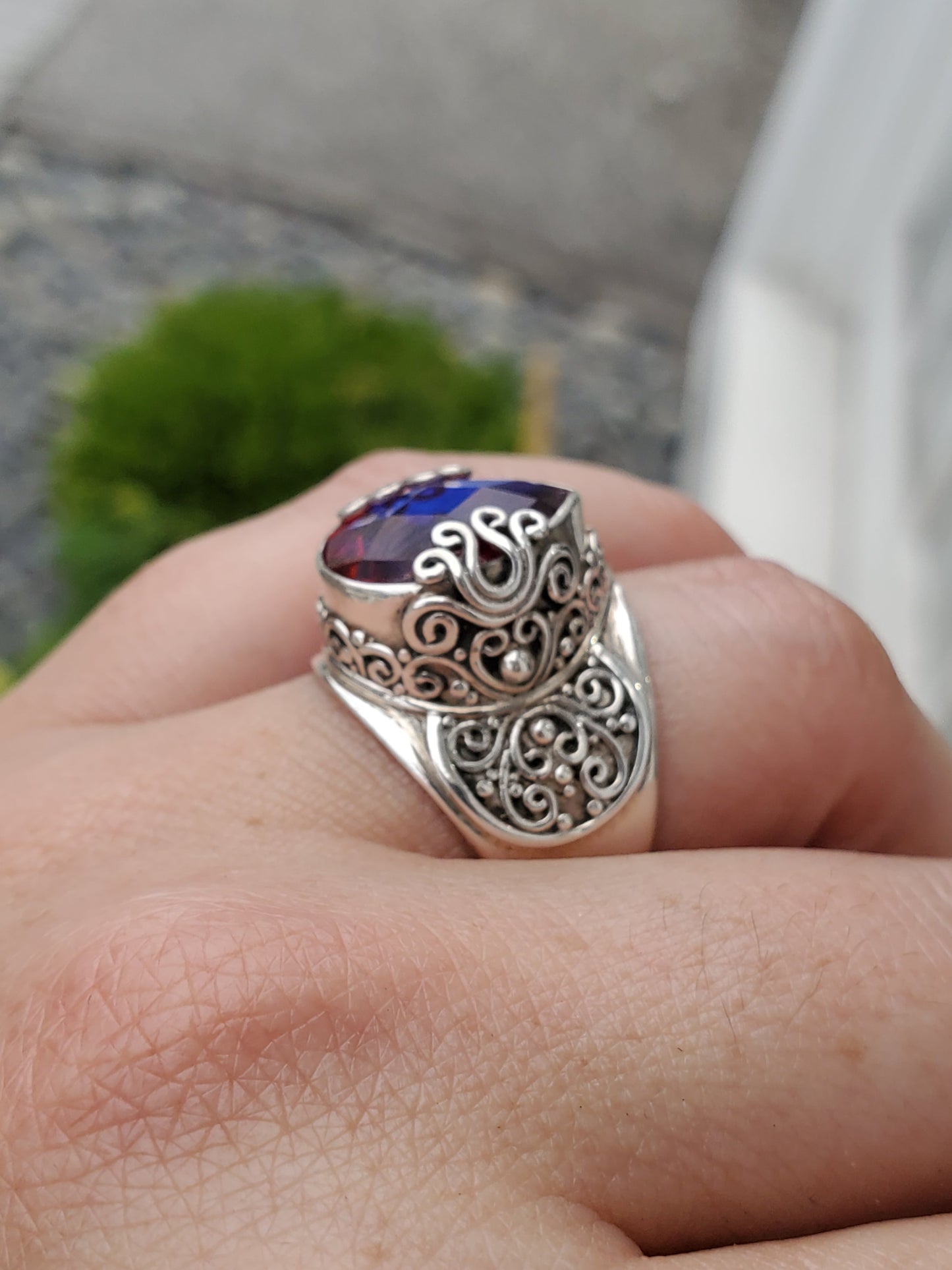 925 Sterling Silver Designer Sarda Volcanic Quartz Filagre Ring