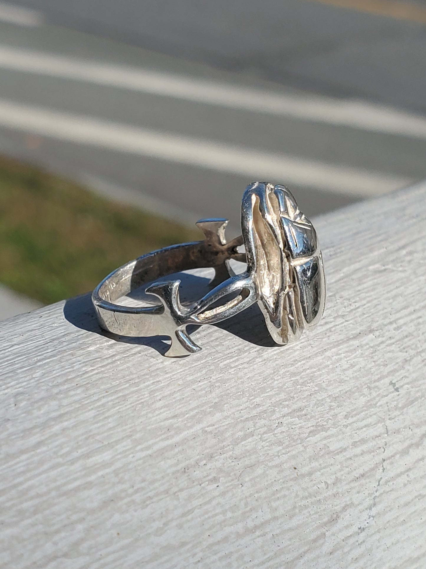 925 Sterling Silver Egyptian Scarab Onk Ankh Hieroglyphics Ring