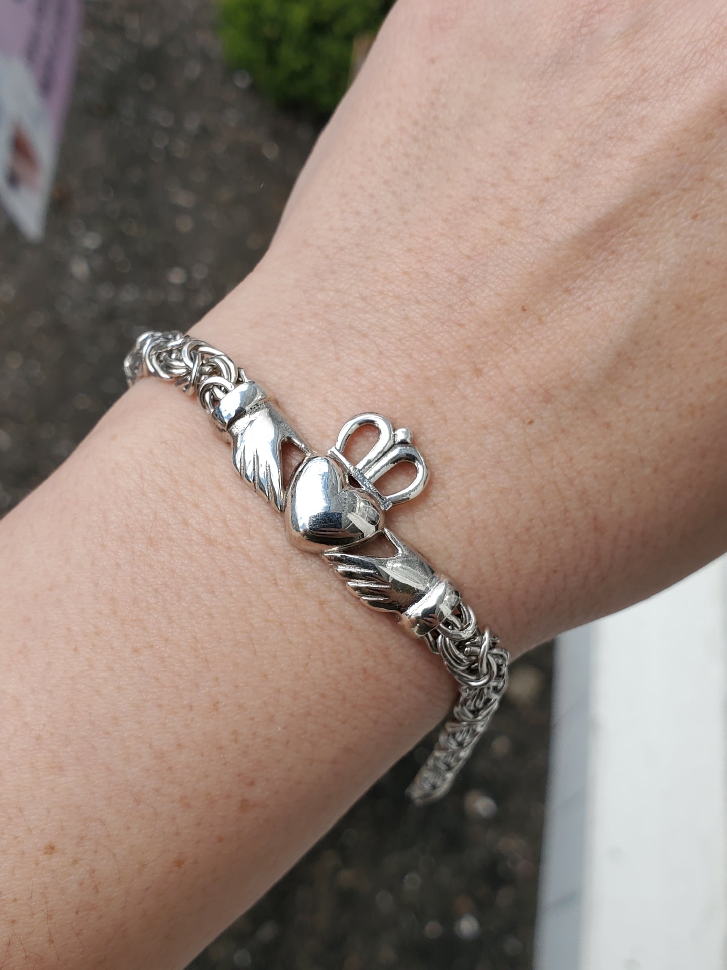925 Sterling Silver Irish Claddagh Byzantine Bracelet