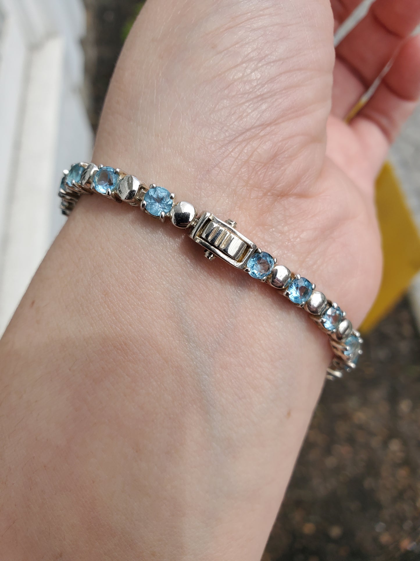 925 Sterling Silver Blue Topaz Tennis Bracelet 7.25”