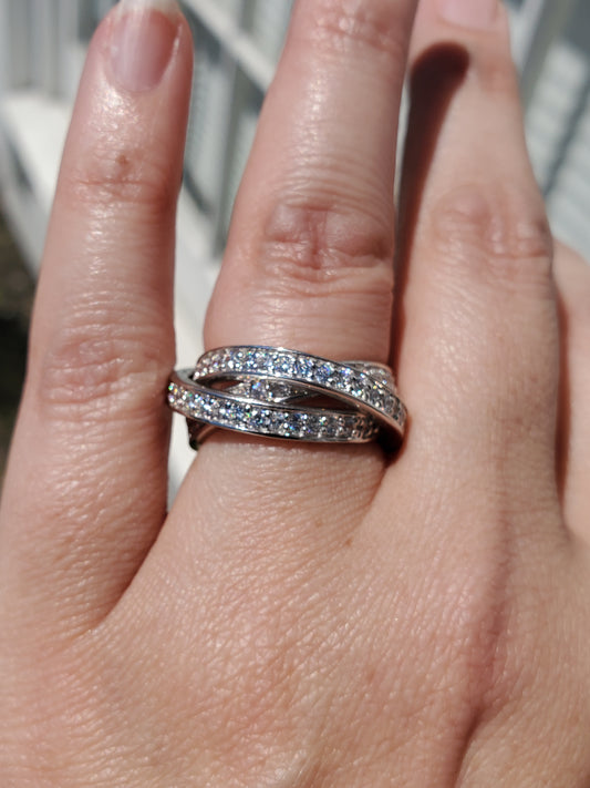 925 Sterling Silver Interlocking Cubic Zirconia CZ Eternity Band Rings