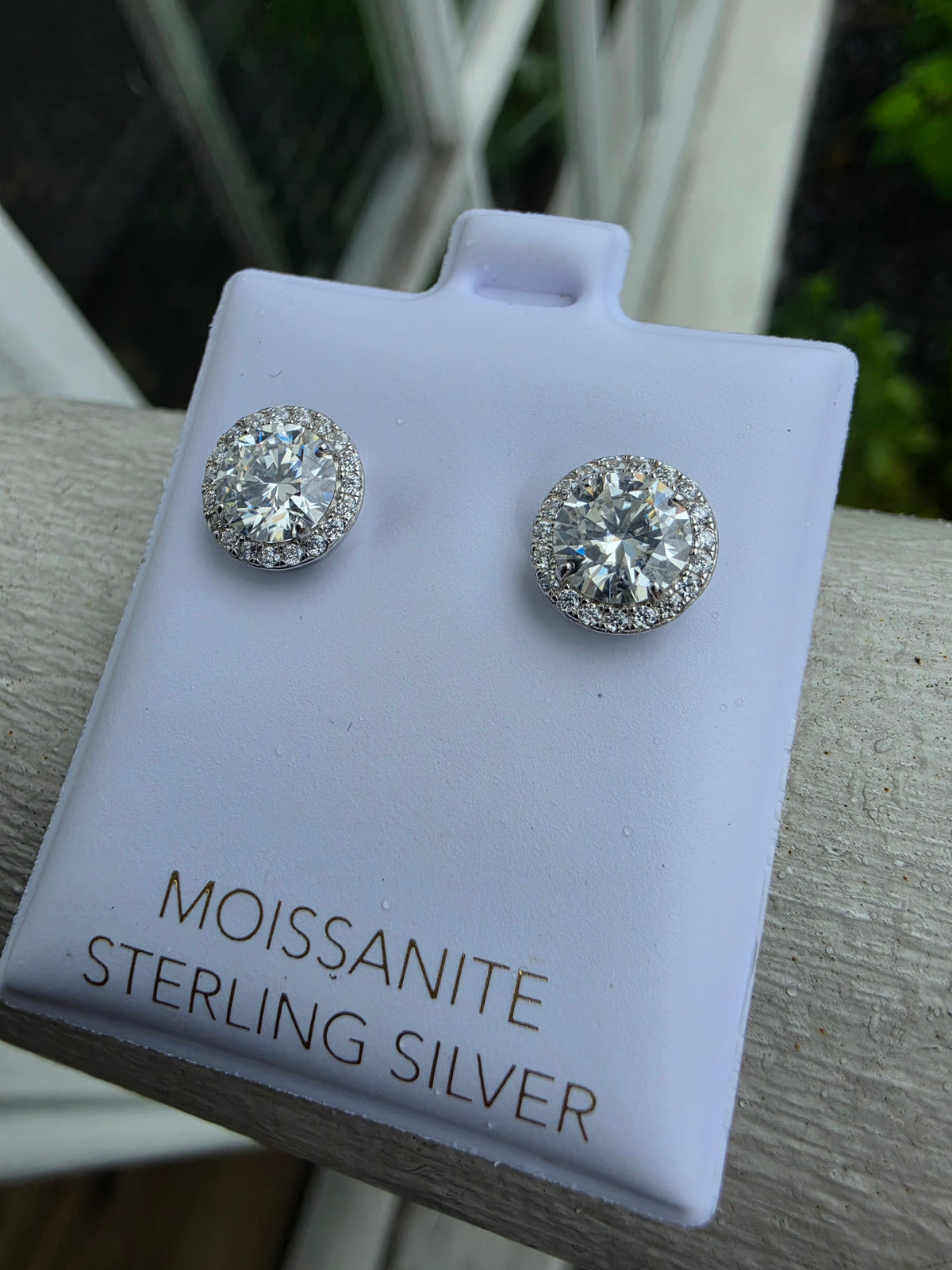 925 Sterling Silver 6.5mm 2tcw Round Moissanite Halo Stud Earrings