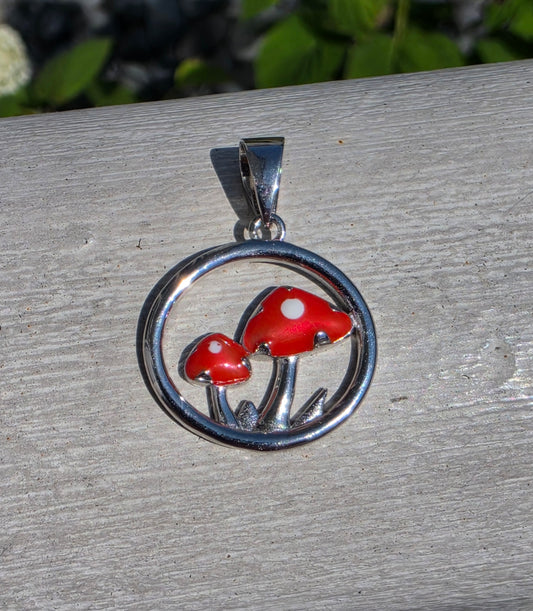 925 Sterling Silver Red Enamel Mushroom 🍄 Pendant Charm