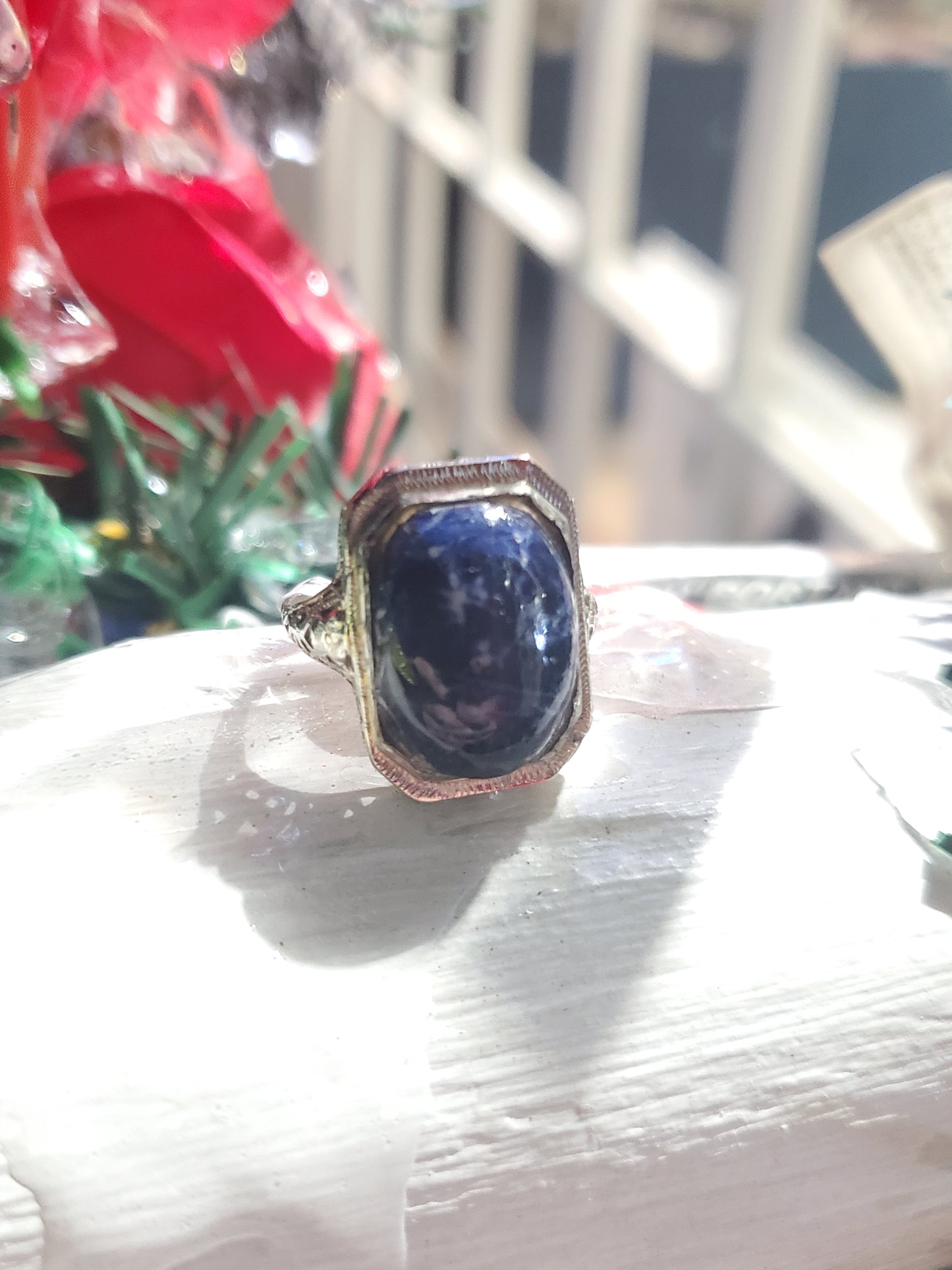 Antique 14k White Gold Sodalite Statement Ring
