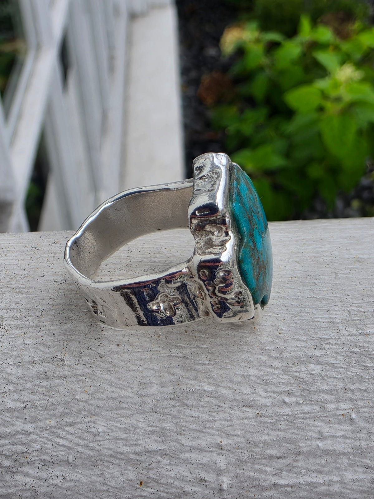 925 Sterling Silver Designer PAZ Natural Turquoise Cross Stone Ring