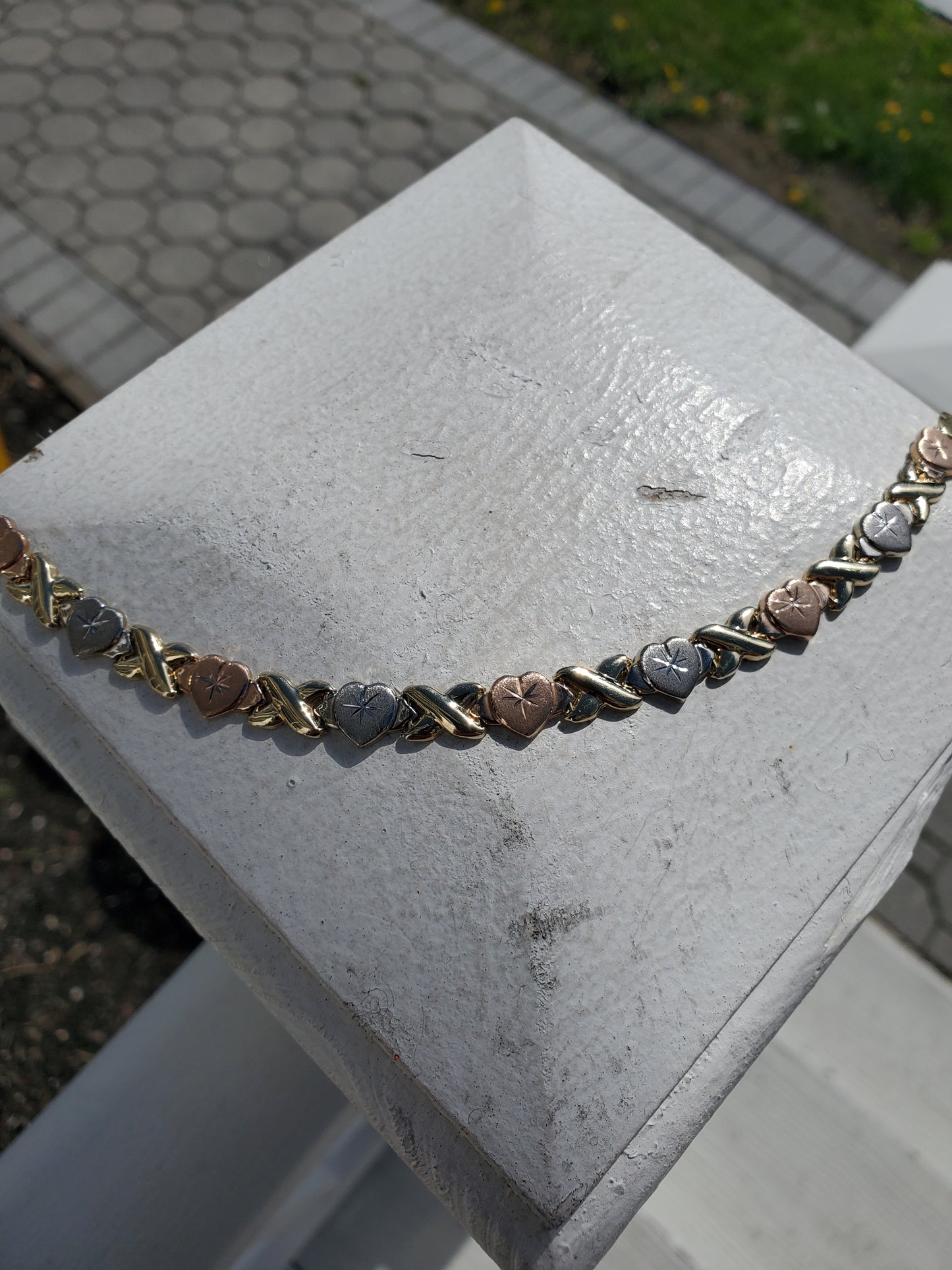 14k Solid Gold Tri-color xoxo hugs and kisses bracelet