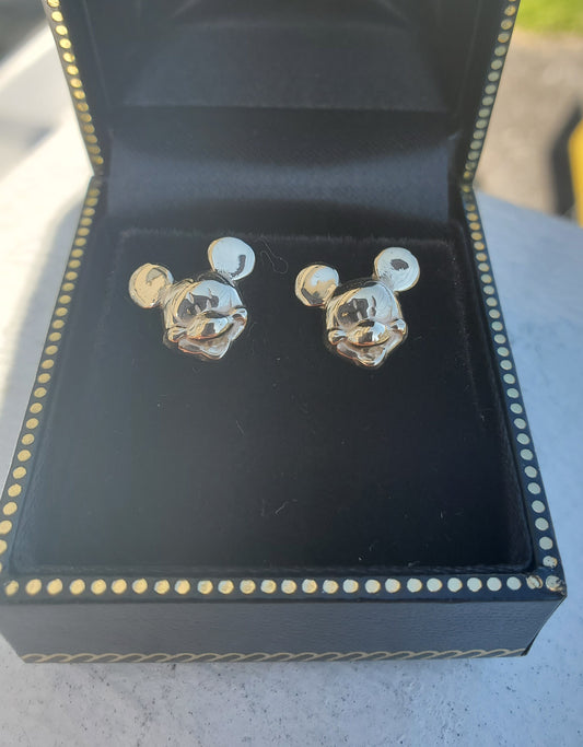 14k Solid Gold Mickey Mouse Head Stud Earrings Butterfly Pushbacks