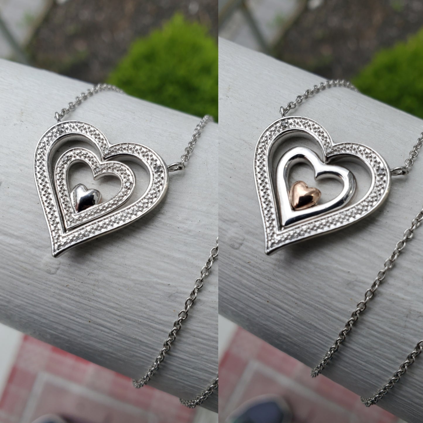 925 Sterling Silver & 14k Gold  Helzberg Diamond Double Heart "I Am Loved" Necklace