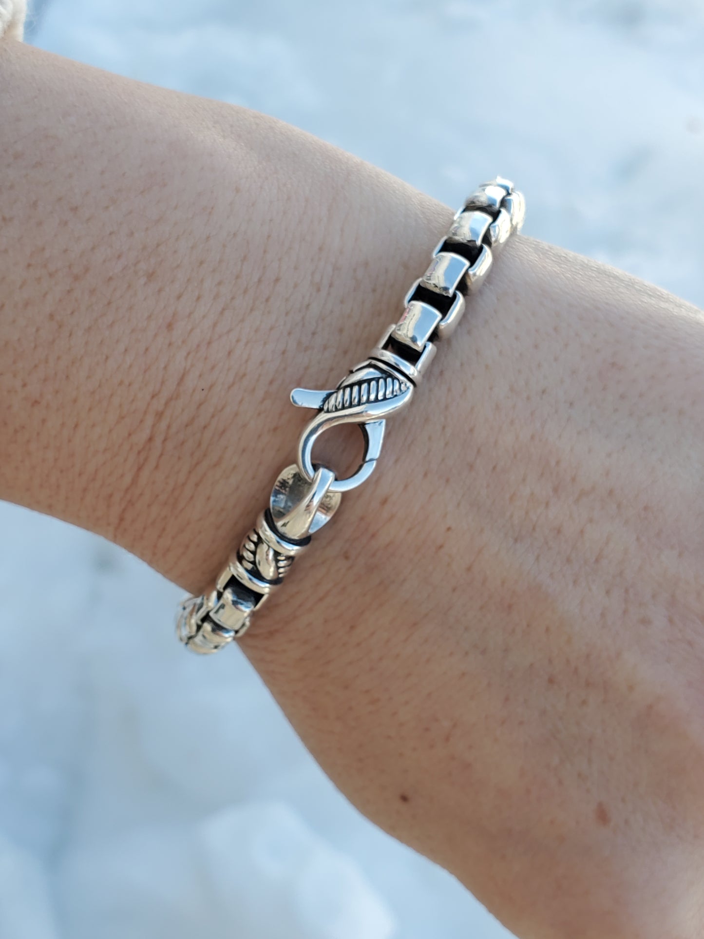 925 Sterling Silver Designer JAI John Hardy 7mm Rounded Box Chain Cable Bracelet