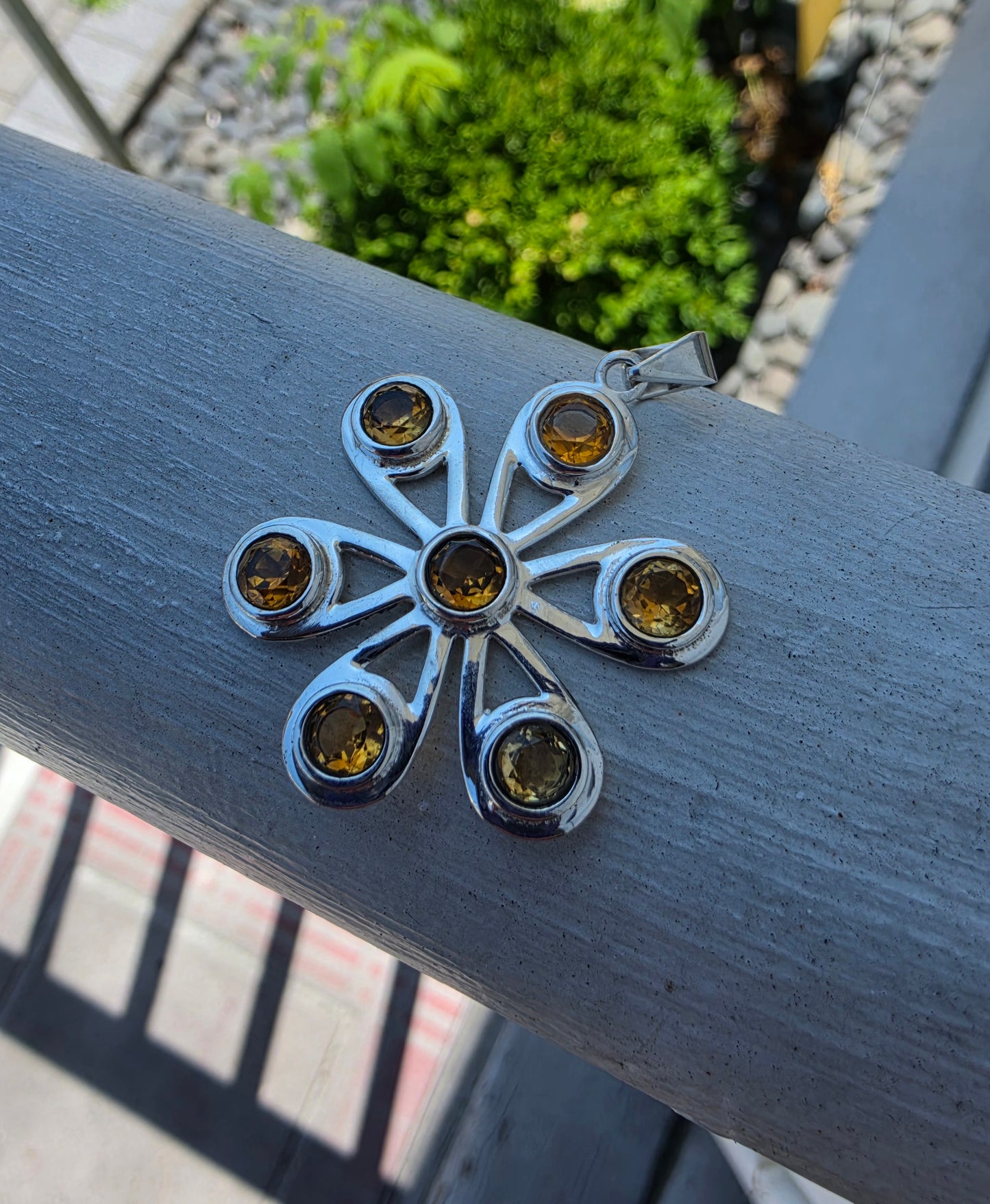925 Sterling Silver Large Citrine Bezel Set Daisy Charm Pendant