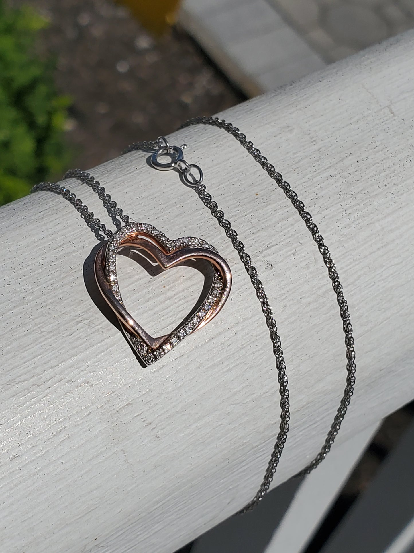 925 Sterling Silver Asymmetrical Natural Diamond Rose Heart Necklace