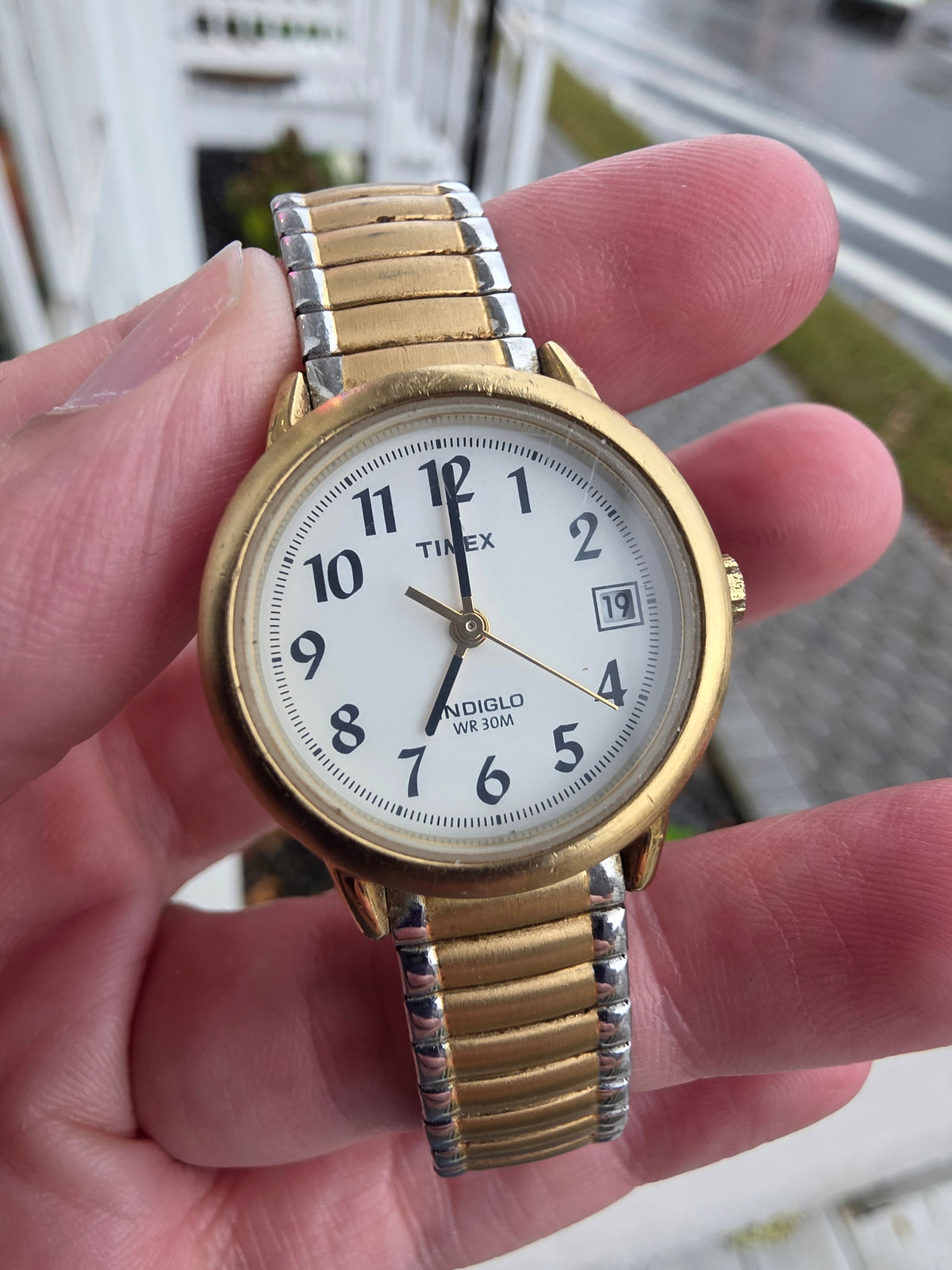 Ladies Timex Indiglo Two-Tone Spidel Stretch Band Watch