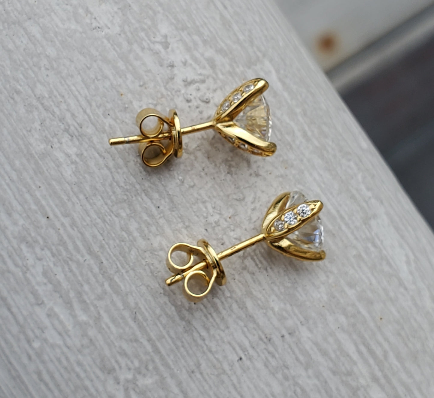 925 Sterling Silver Vermeil 2tcw Moissanite Diamond Fancy 3-Prong Setting Stud Post Earrings