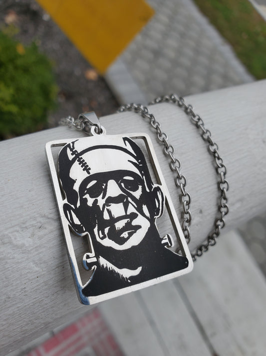 Stainless Steel Frankenstein Halloween Necklace