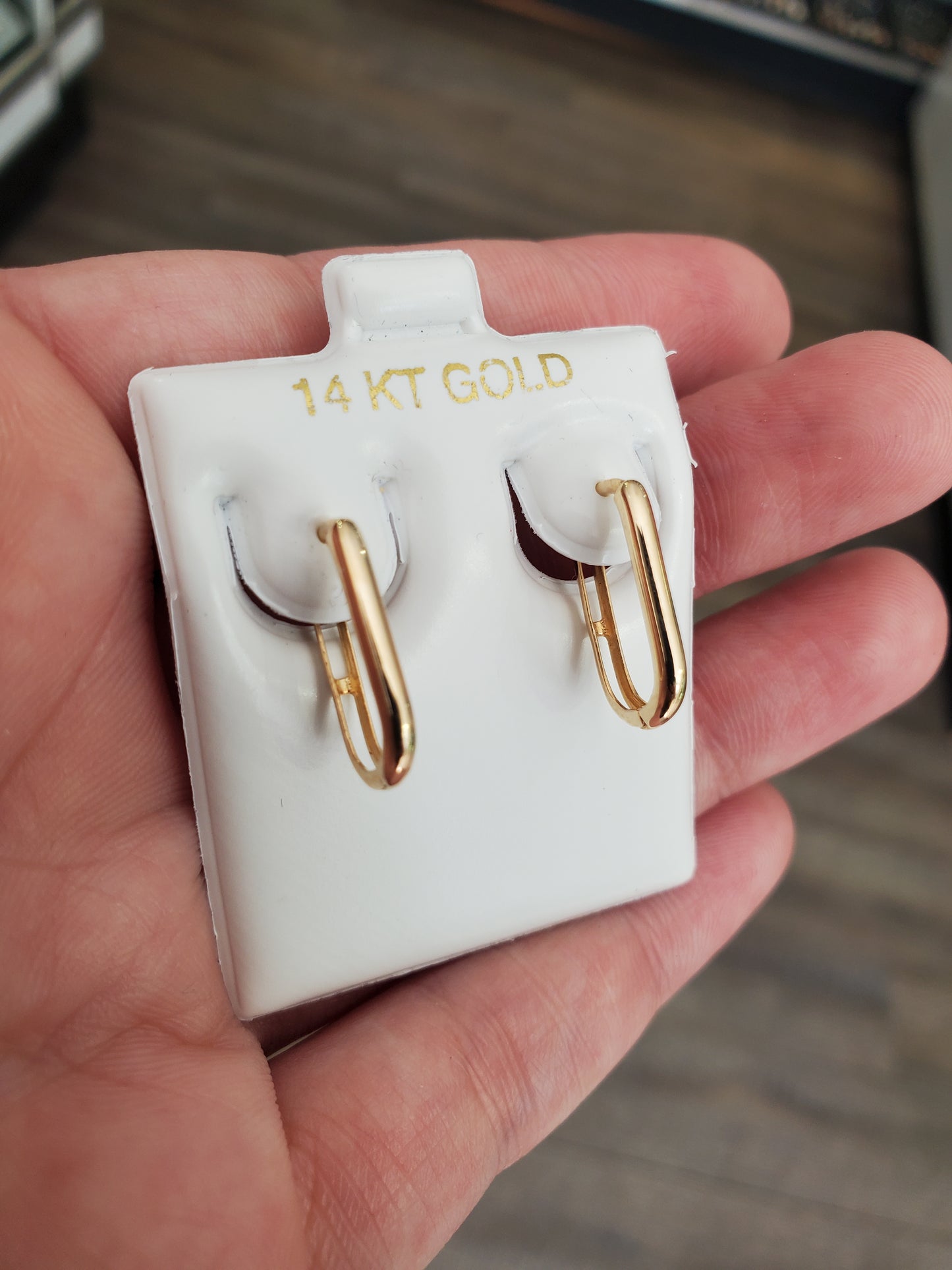 14k Solid Gold Hi-Polish Paperclip Huggie Hoop Earrings