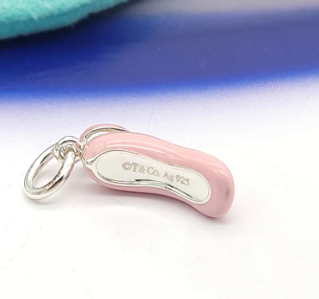 Retired Tiffany & Co. Sterling Silver Pink Enamel Diamond Ballet Ballerina Shoe Slipper Charm Pendant