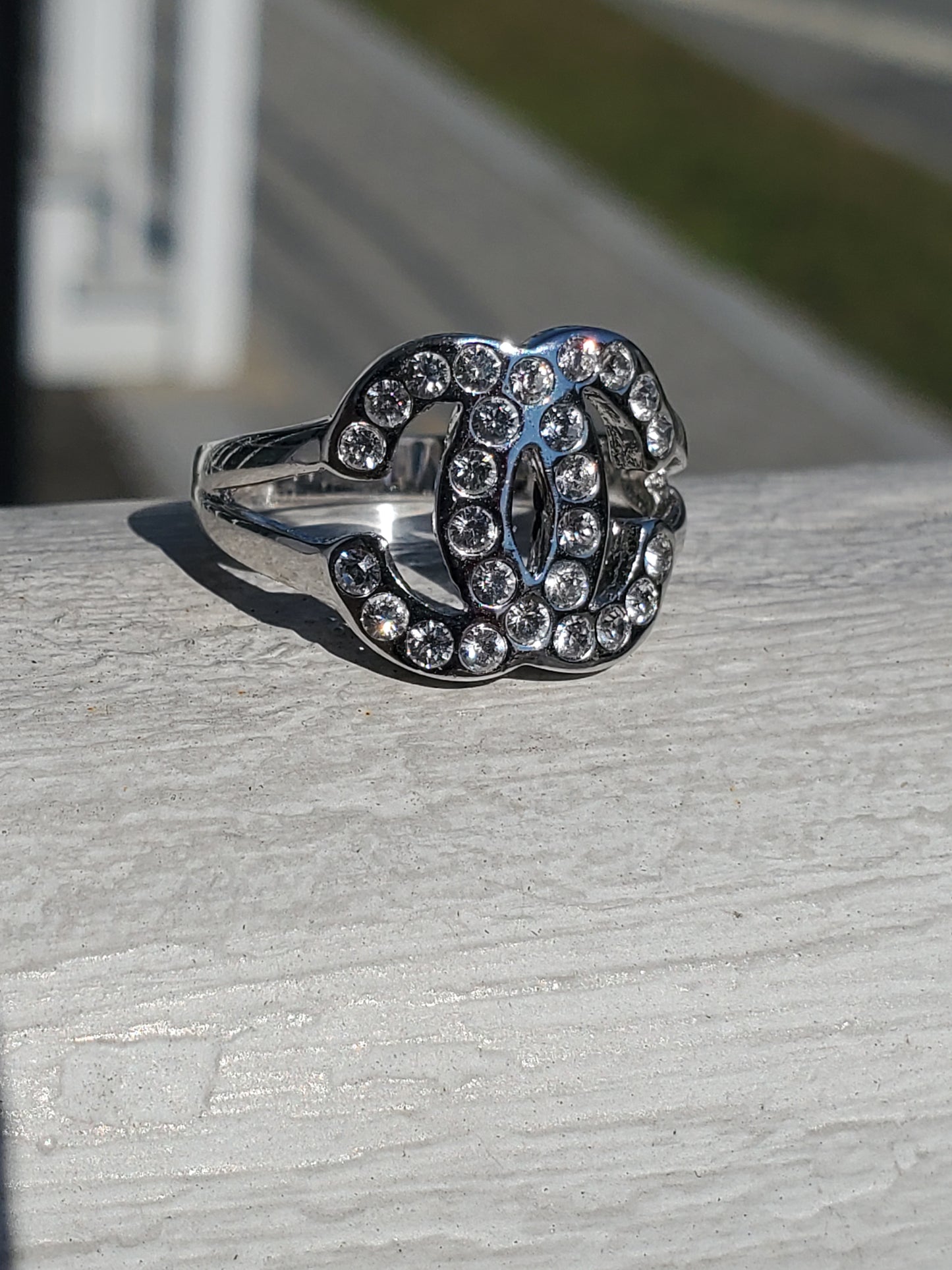 925 Sterling Silver Designer Inspired CC Logo Zirconia Ring