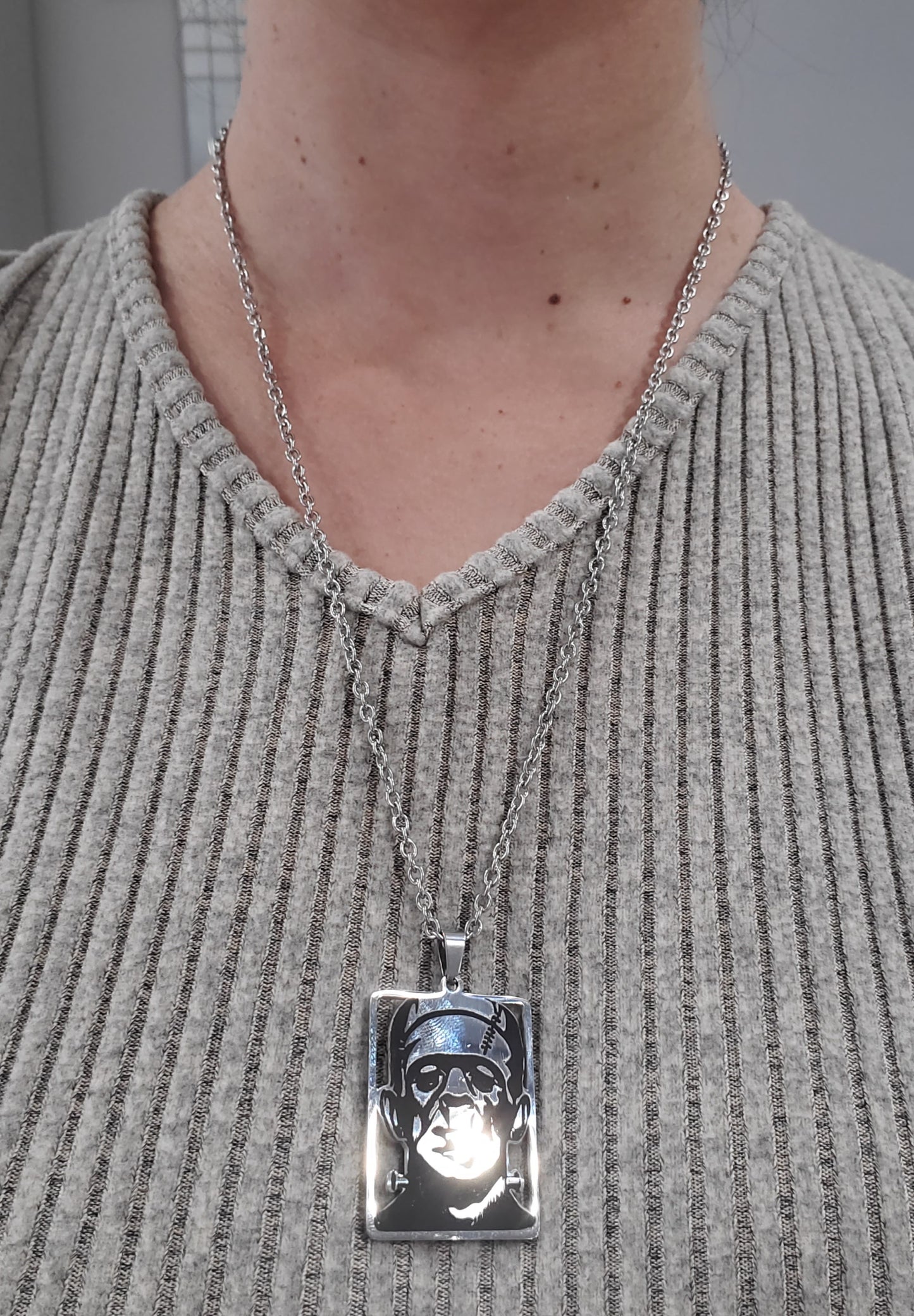 Stainless Steel Frankenstein Halloween Necklace
