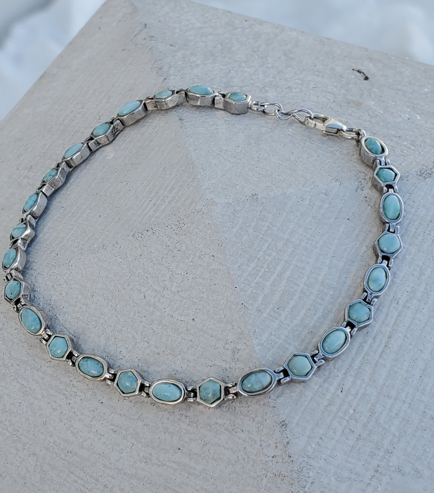 925 Sterling Silver Bezel Set Larimar Natural Stone Bracelet