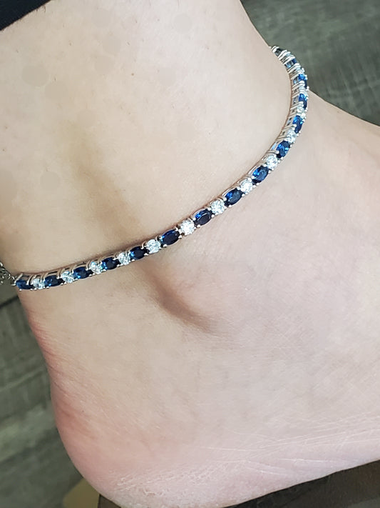 925 Sterling Silver Lab-Created Sapphire & Zirconia Tennis Anklet