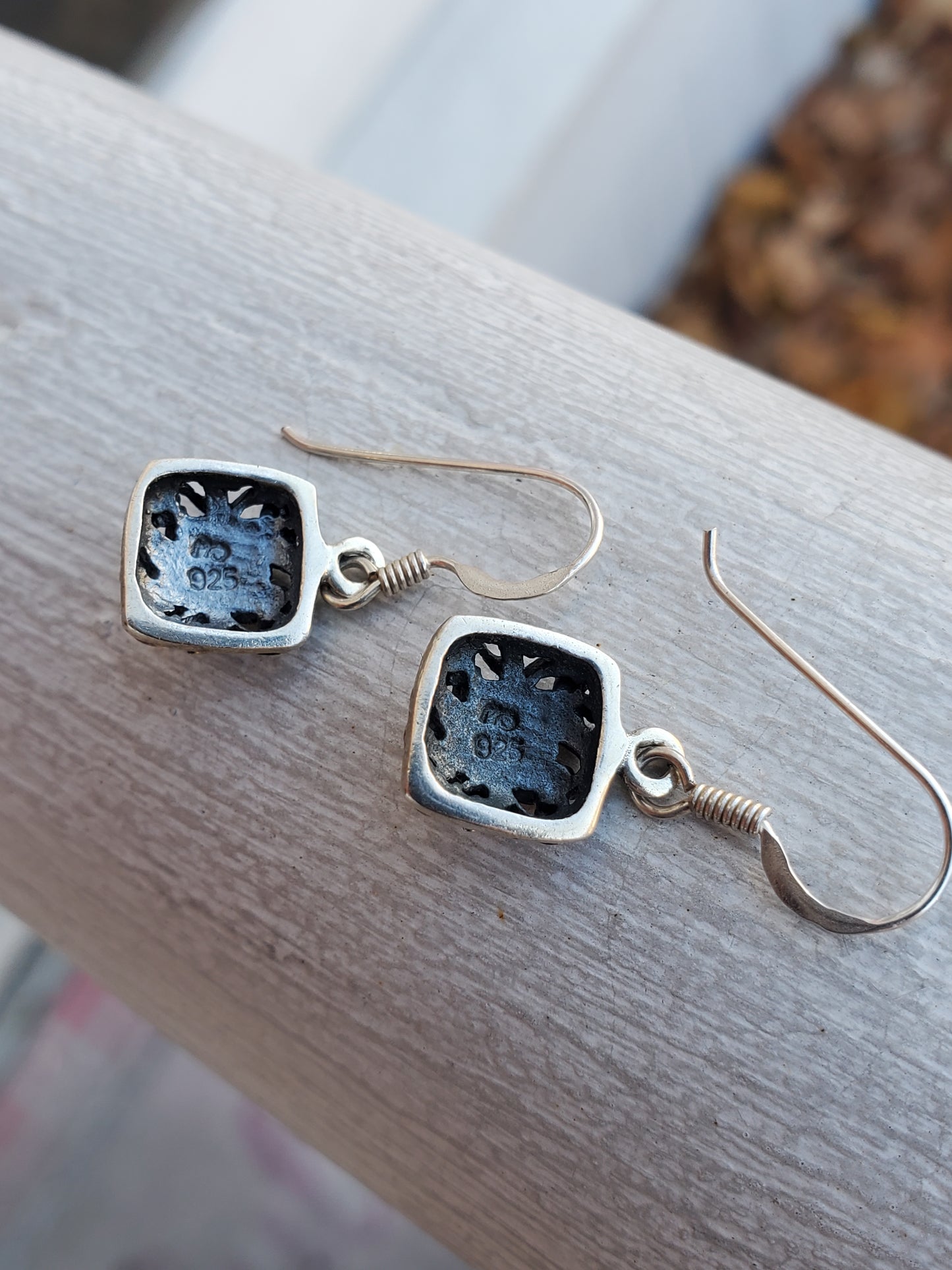 925 Sterling Silver Petite Turquoise Tile Filagre Dangling Earrings