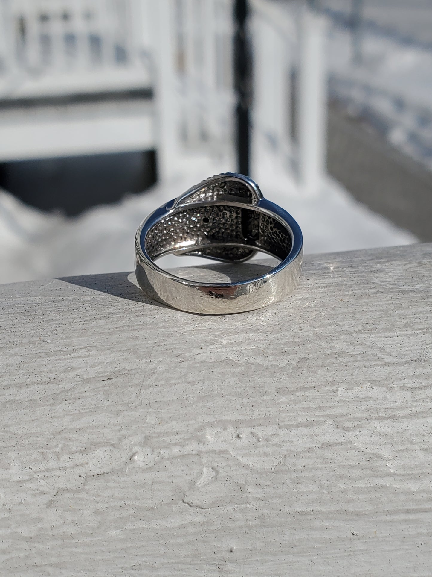 925 Sterling Silver Two-tone Black & Clear Zirconia CZ Belt Buckle Ring