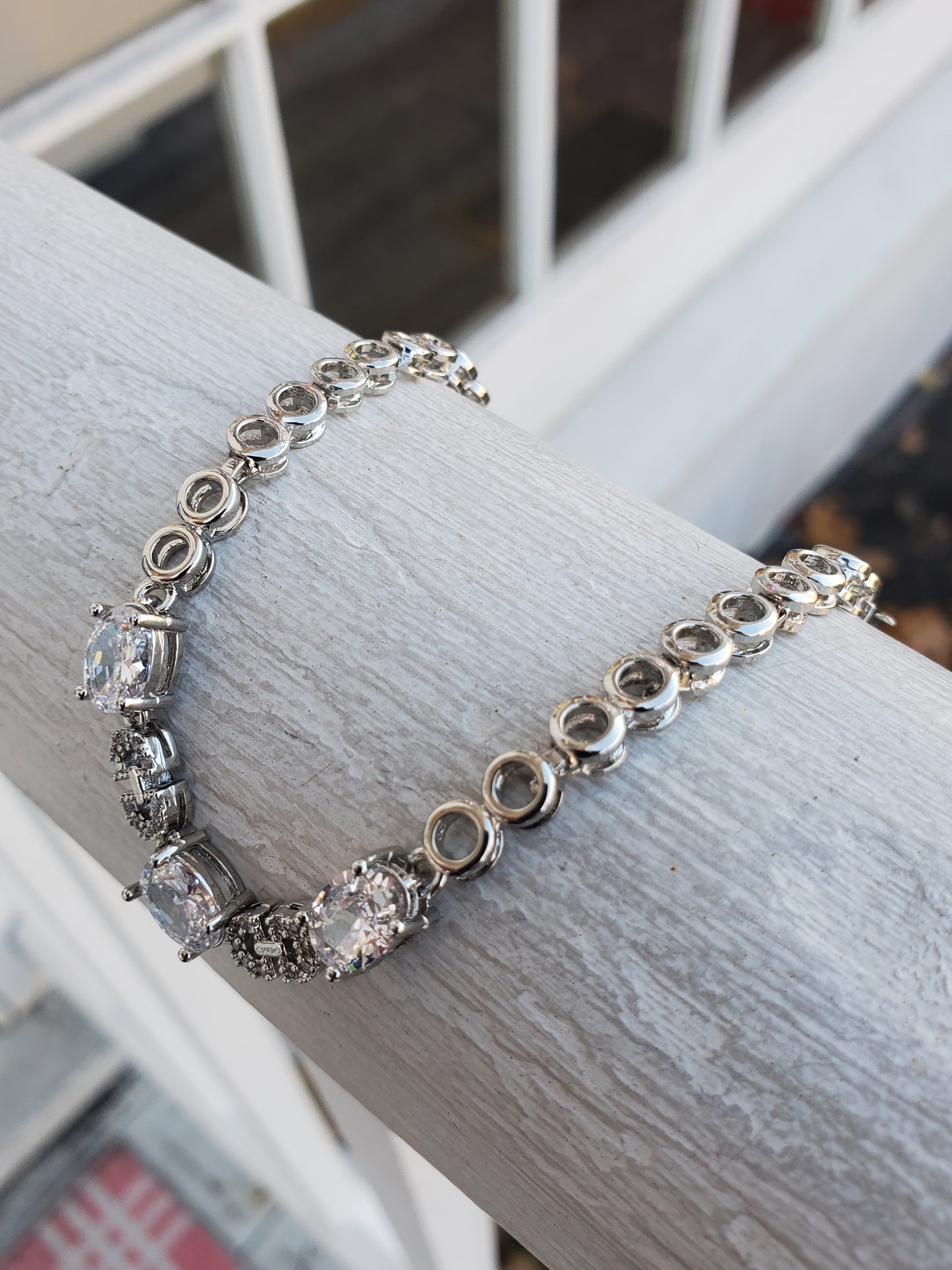 Stainless Steel Oval Past Present Future Tennis Zirconia CZ Bracelet