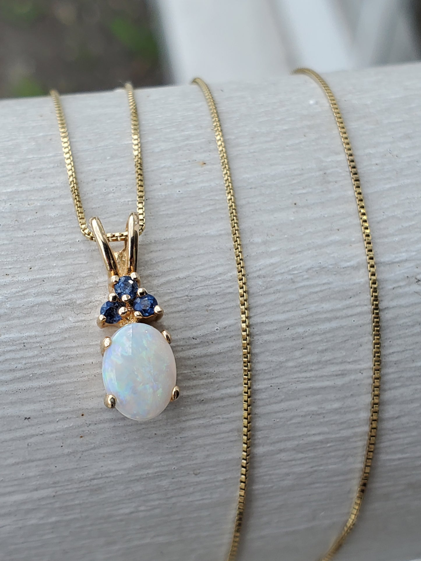 925 Sterling Silver Vermeil Natural Sapphire & Opal Pendant Necklace