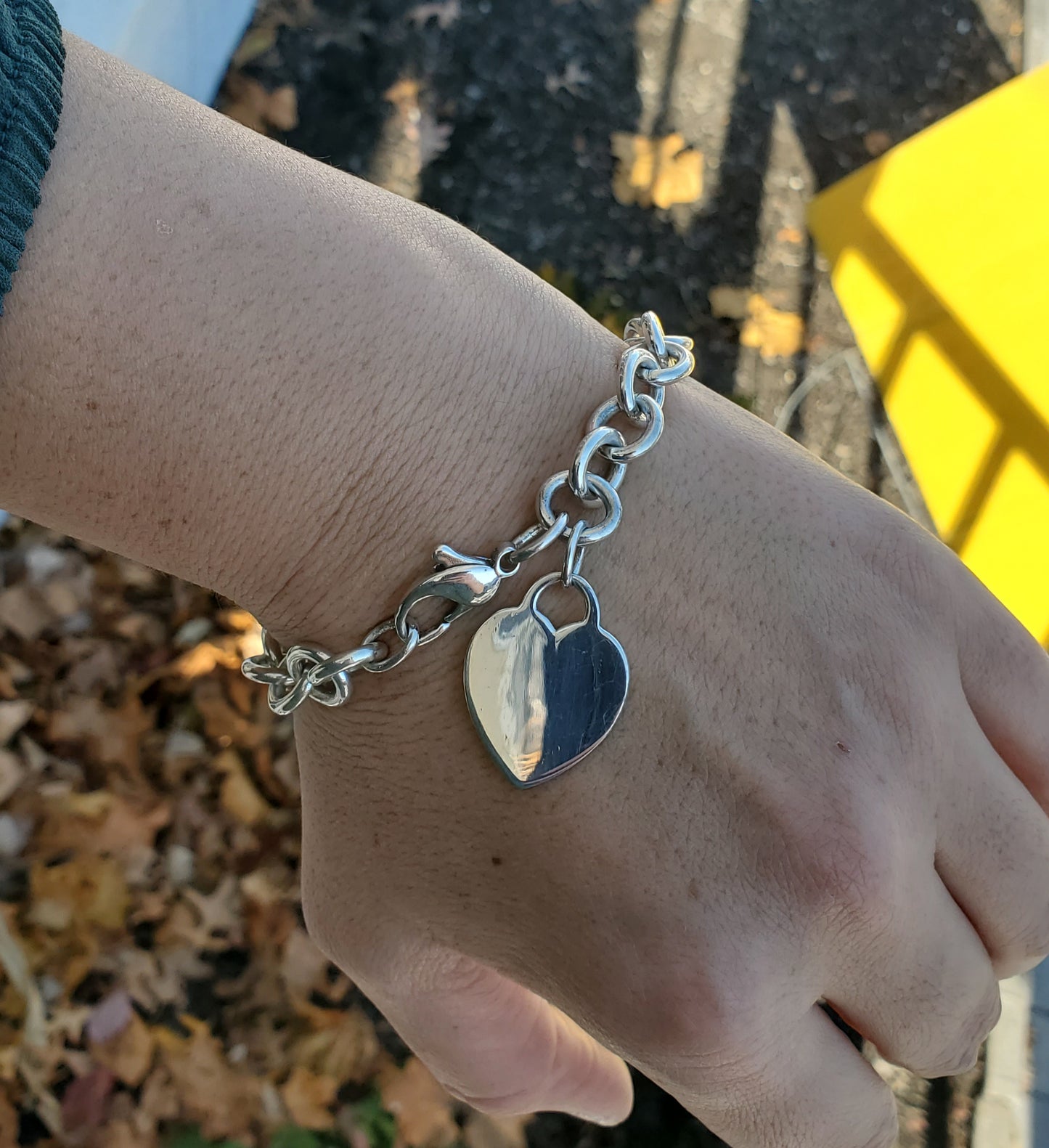 925 Sterling Silver Tiffany & Co. dangle heart tag chain link bracelet