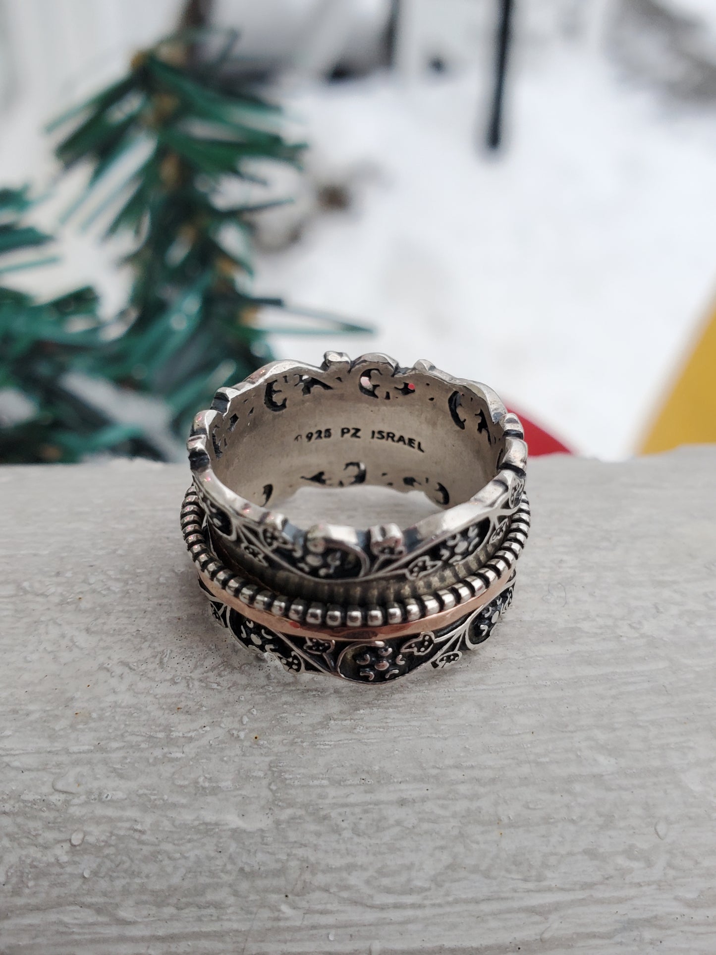 925 Sterling Silver Designer PAZ Israel Thick Oxydized Spinner Band Ring