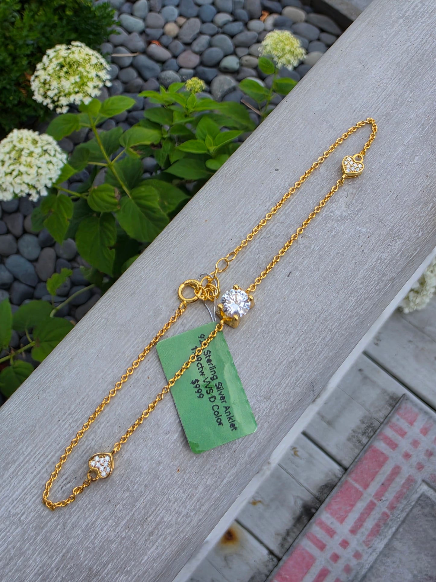 925 Sterling Silver 18k Gold Vermeil Moissanite Diamond Anklet