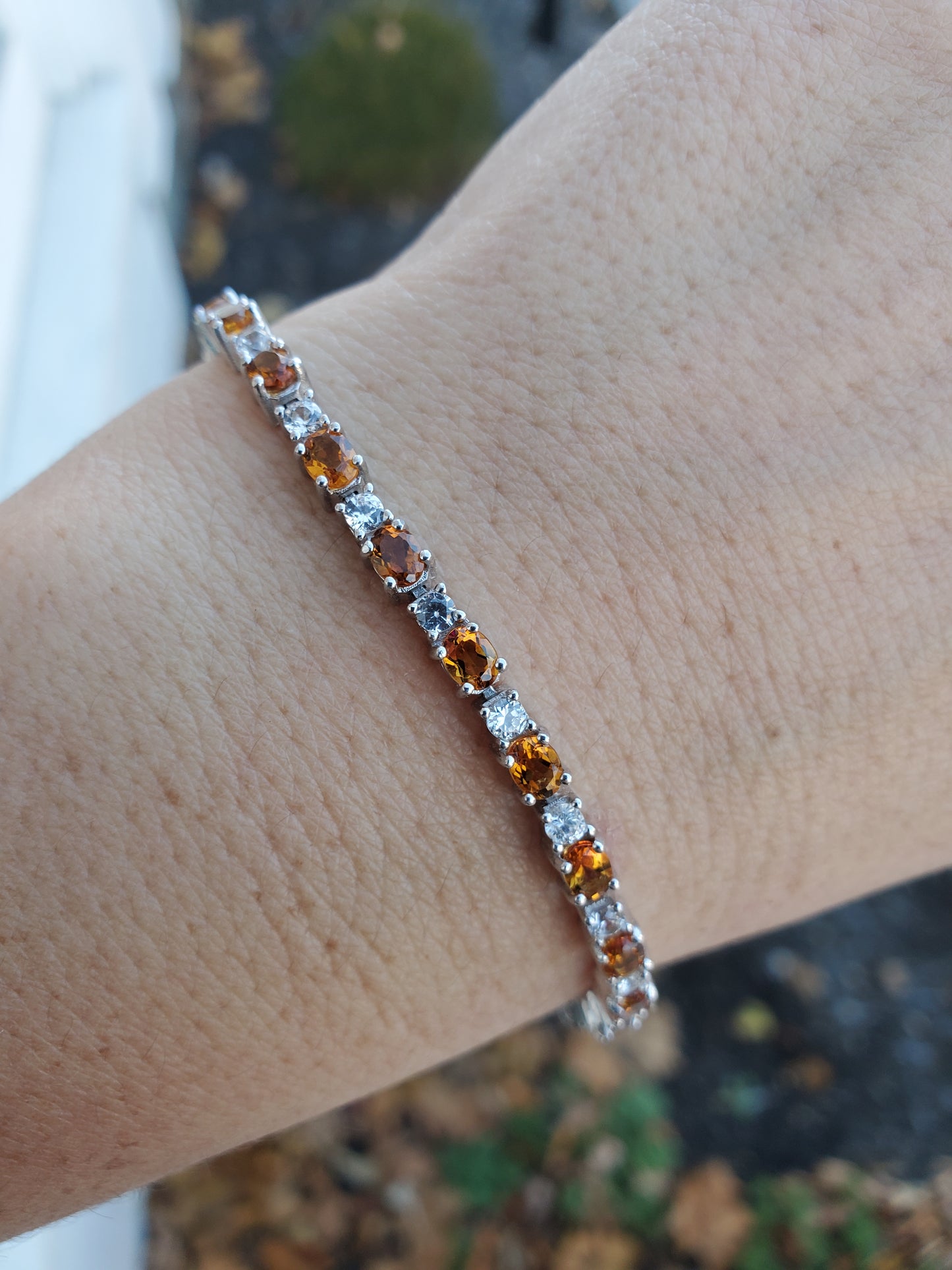 925 Sterling Silver Citrine Zirconia CZ Tennis Bracelet
