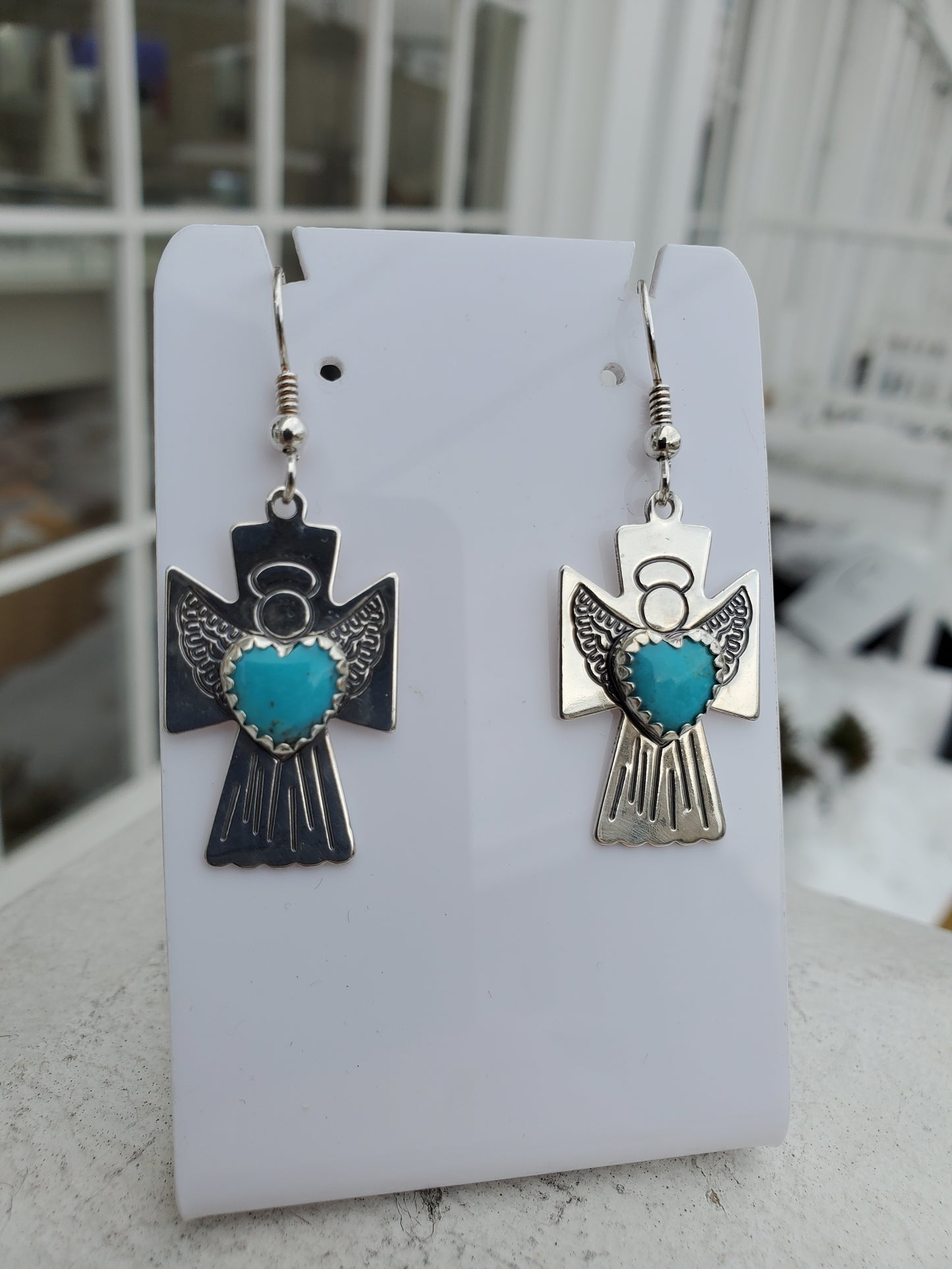 925 Sterling Silver Designer Roderick Tenorio Carolyn Pollock Turquoise Angel Dangle Earrings