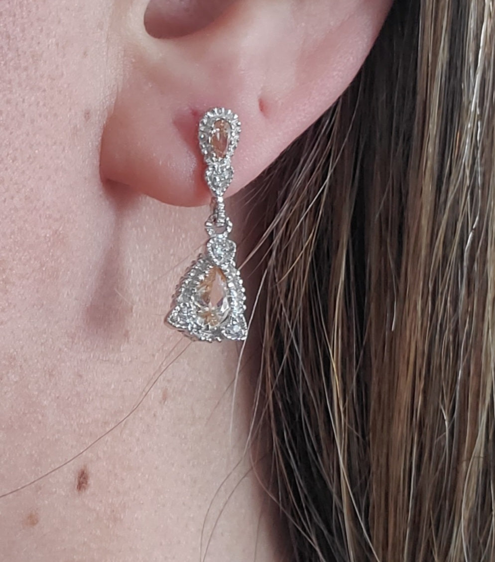 925 Sterling Silver Petite Chandelier Champagne Zirconia Teardrop Earrings