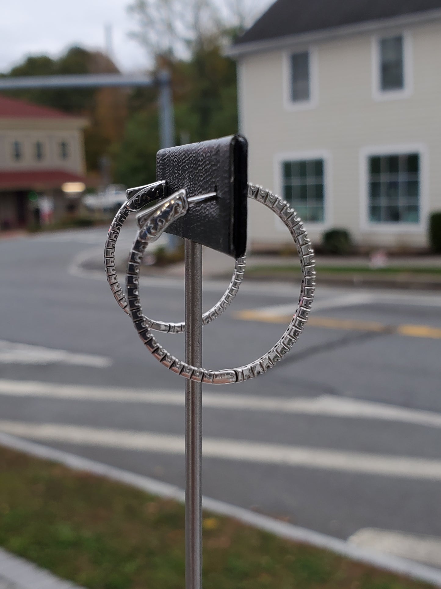 925 Sterling Silver 25mm CZ Zirconia Hoop Earrings