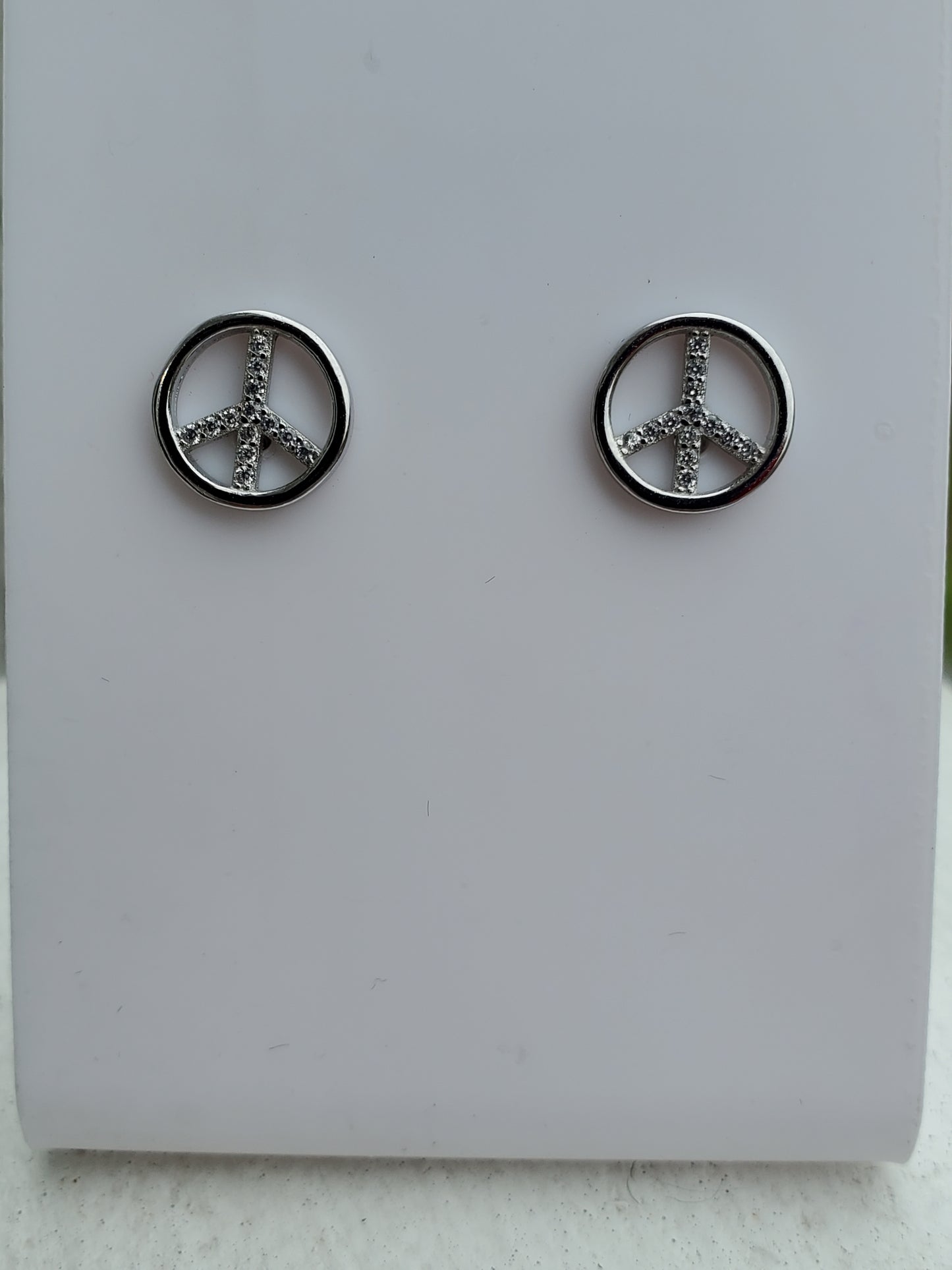 925 Sterling Silver Sparkling Peace Sign Stud Earrings