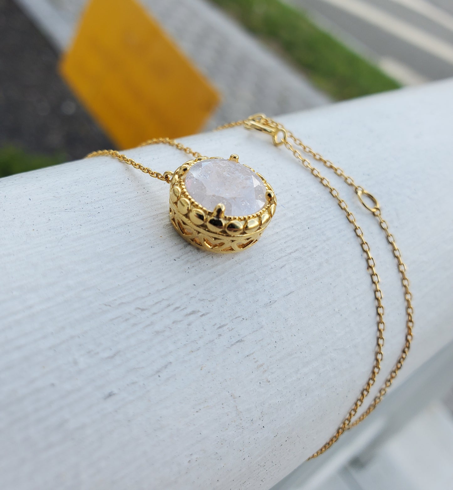 925 Sterling Silver Vermeil Rock Crackle Quartz Crystal Necklace
