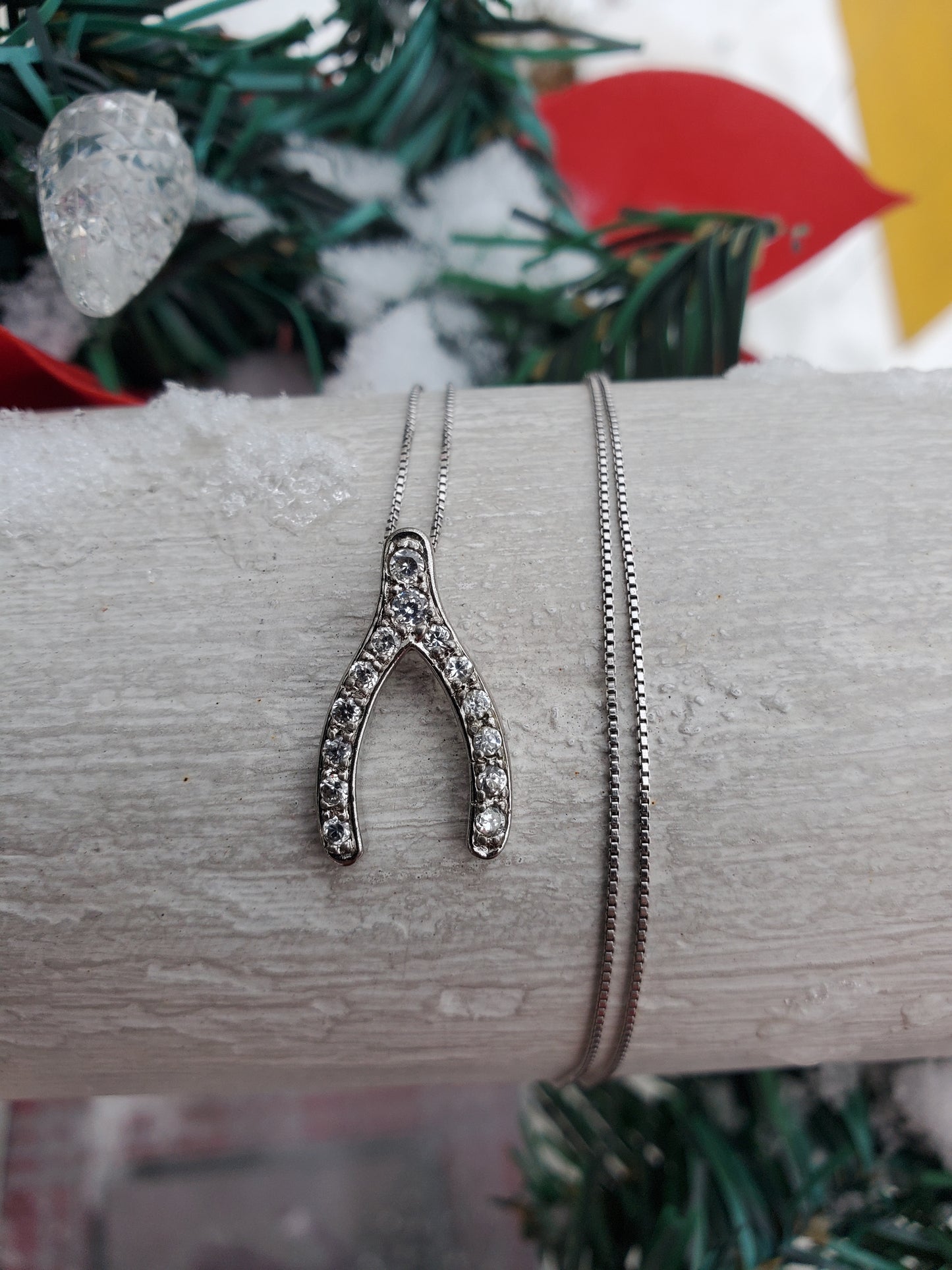 925 Sterling Silver Sparkling Wishbone Zirconia CZ Pendant Charm Necklace