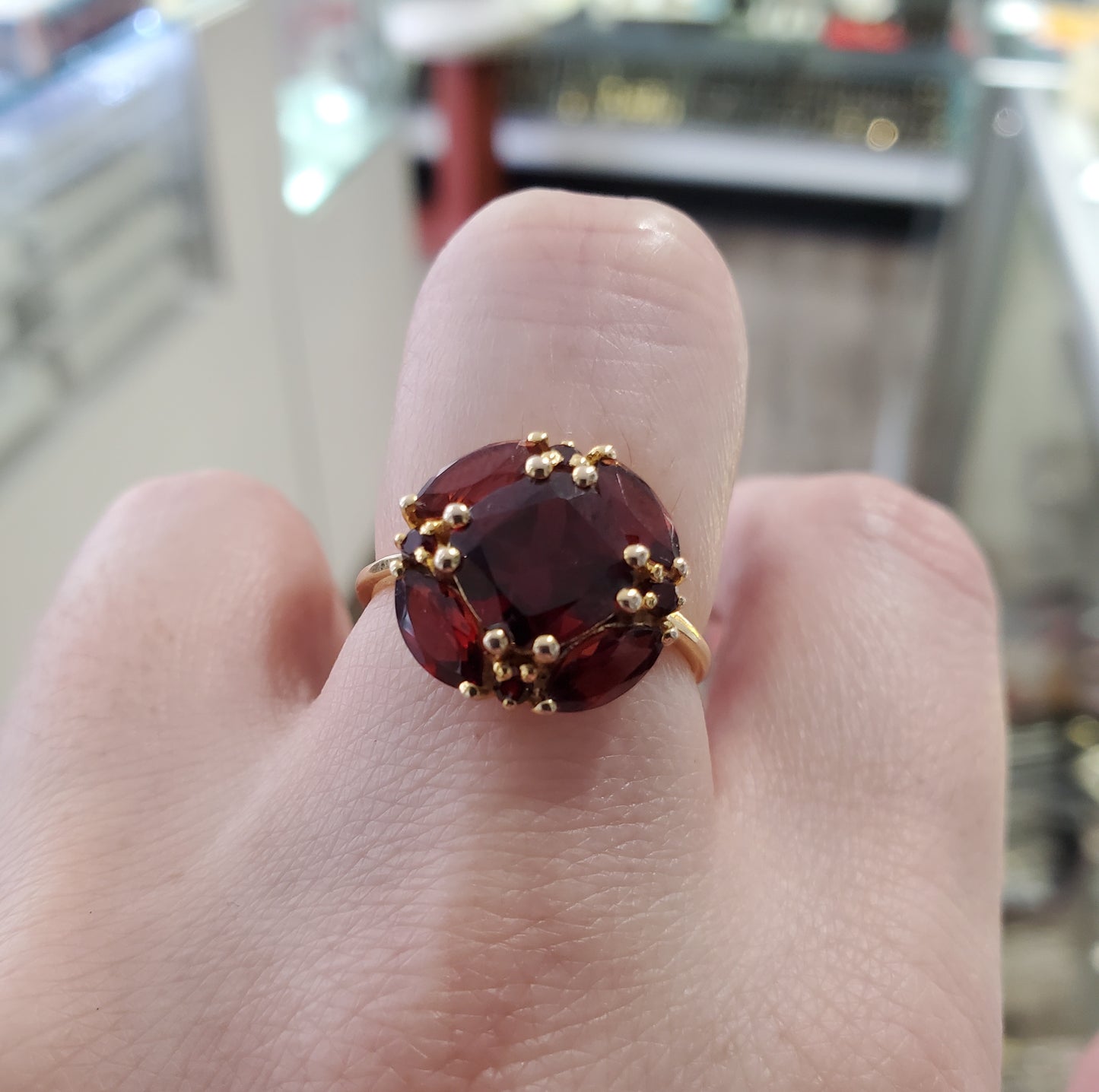 925 Sterling Silver Vermeil Natural Garnet Cluster Ring Size 8